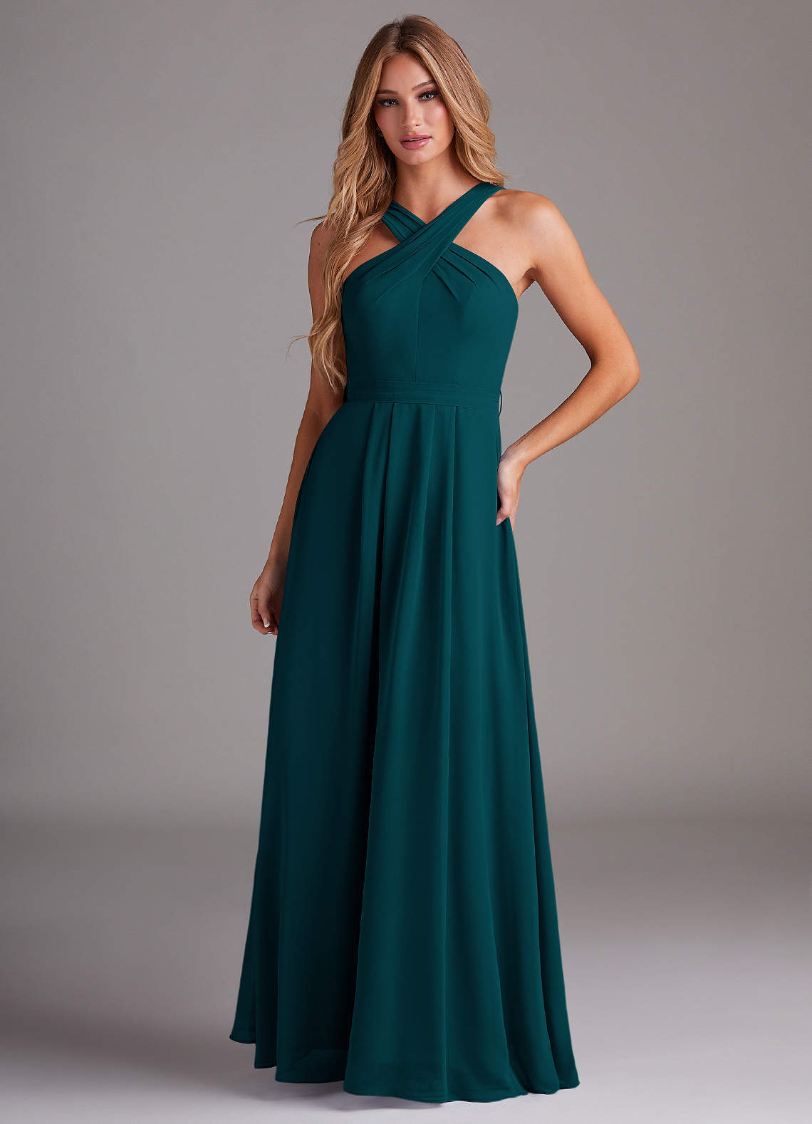 elyessen Dixie Sky Blue A-Line Halter Pleated Chiffon Dress 2