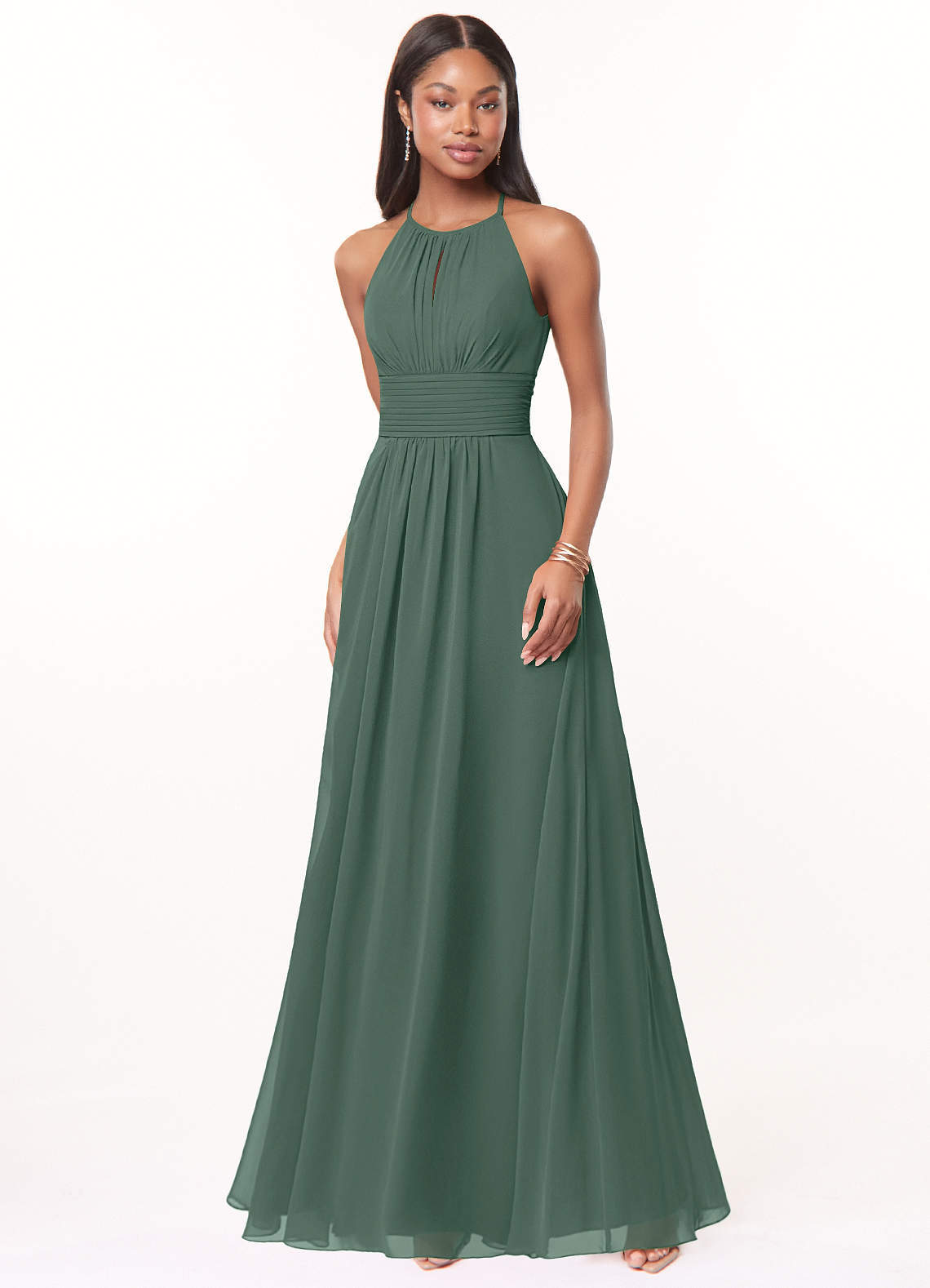 elyessen Bonnie Burgundy A-Line Keyhole Ruched Chiffon Dress 1