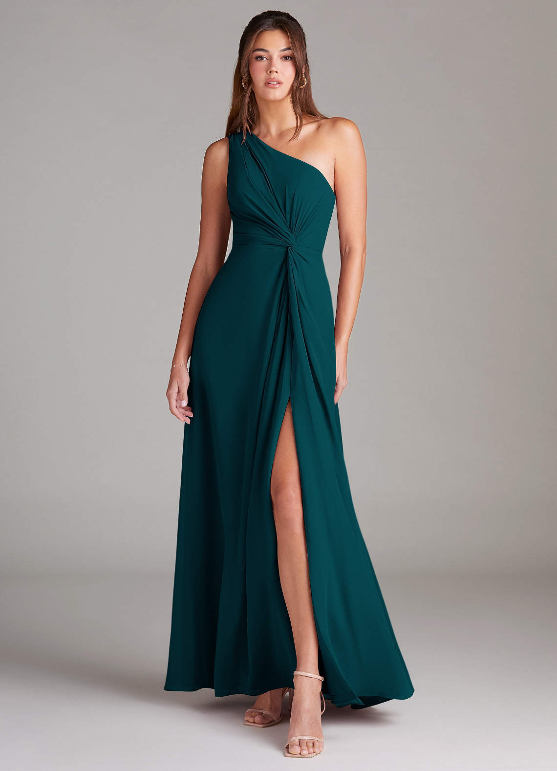 elyessen Brooke Sky Blue A-Line One Shoulder Chiffon Dress 2