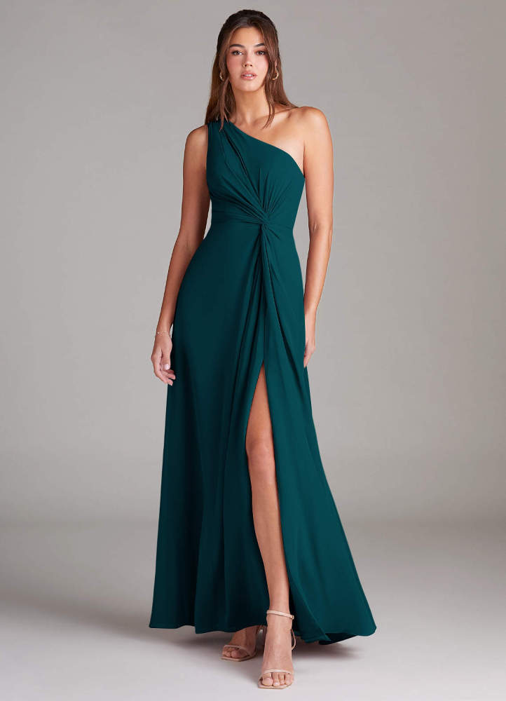 elyessen Brooke Sky Blue A-Line One Shoulder Chiffon Dress 2
