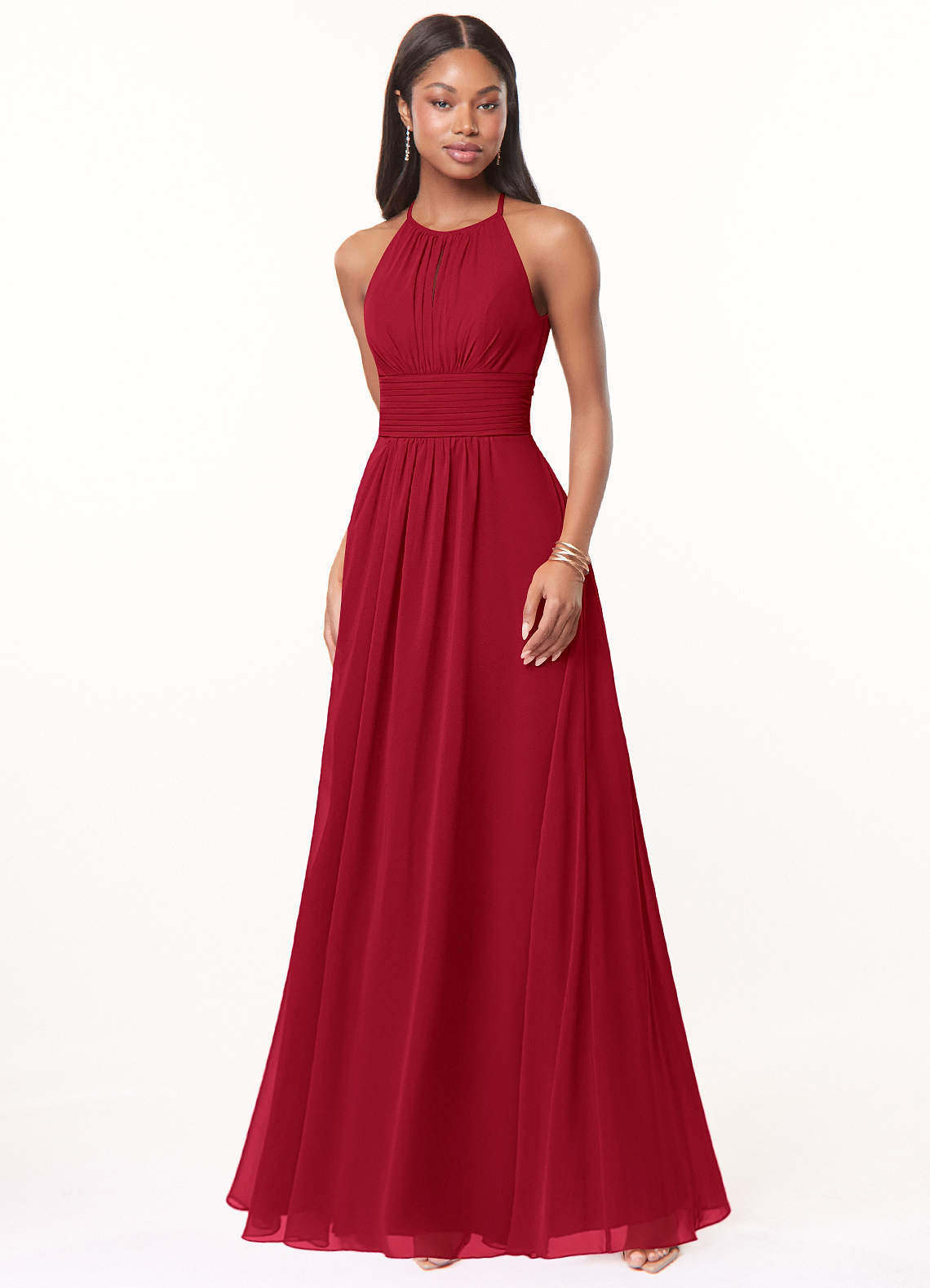 elyessen Bonnie Burgundy A-Line Keyhole Ruched Chiffon Dress 6