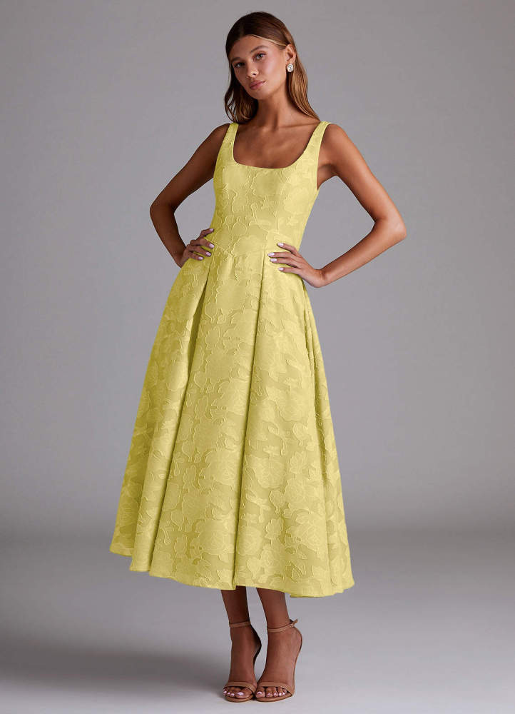elyessen Amalie Dusty Blue A-Line Pleated Floral Burnout Dress 3