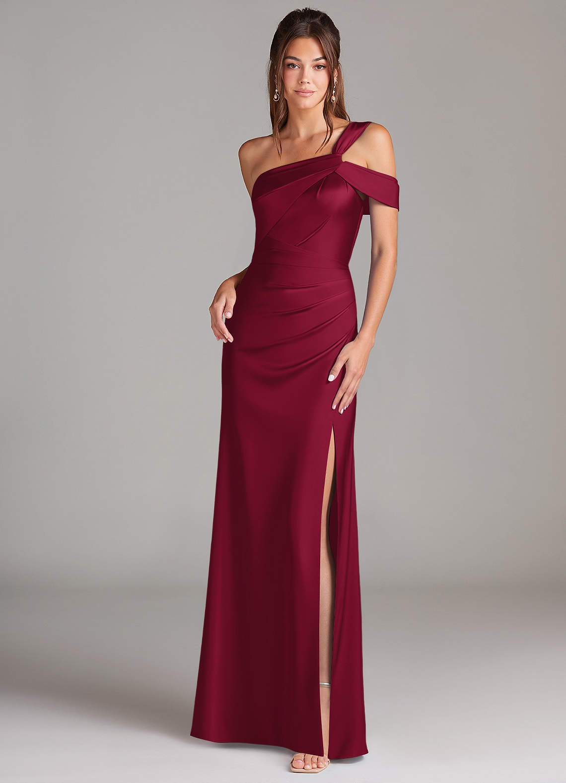 elyessen Wynter Black Sheath One Shoulder Stretch Satin Dress 6