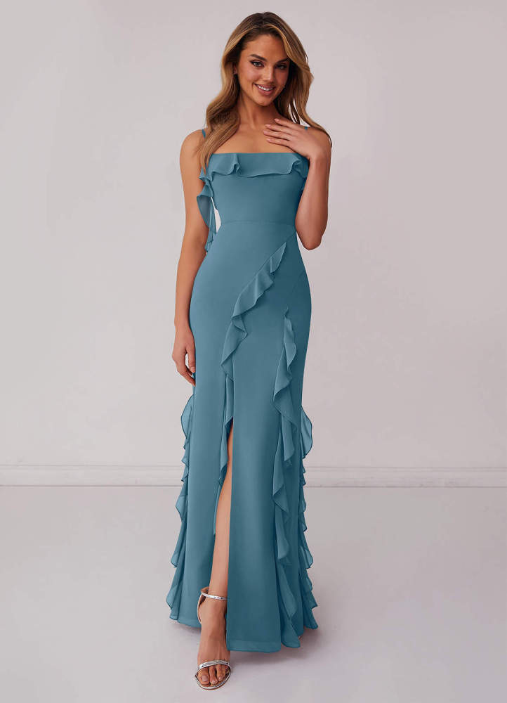 Sky Blue Sheath Bow Chiffon Dress Sky Blue 3
