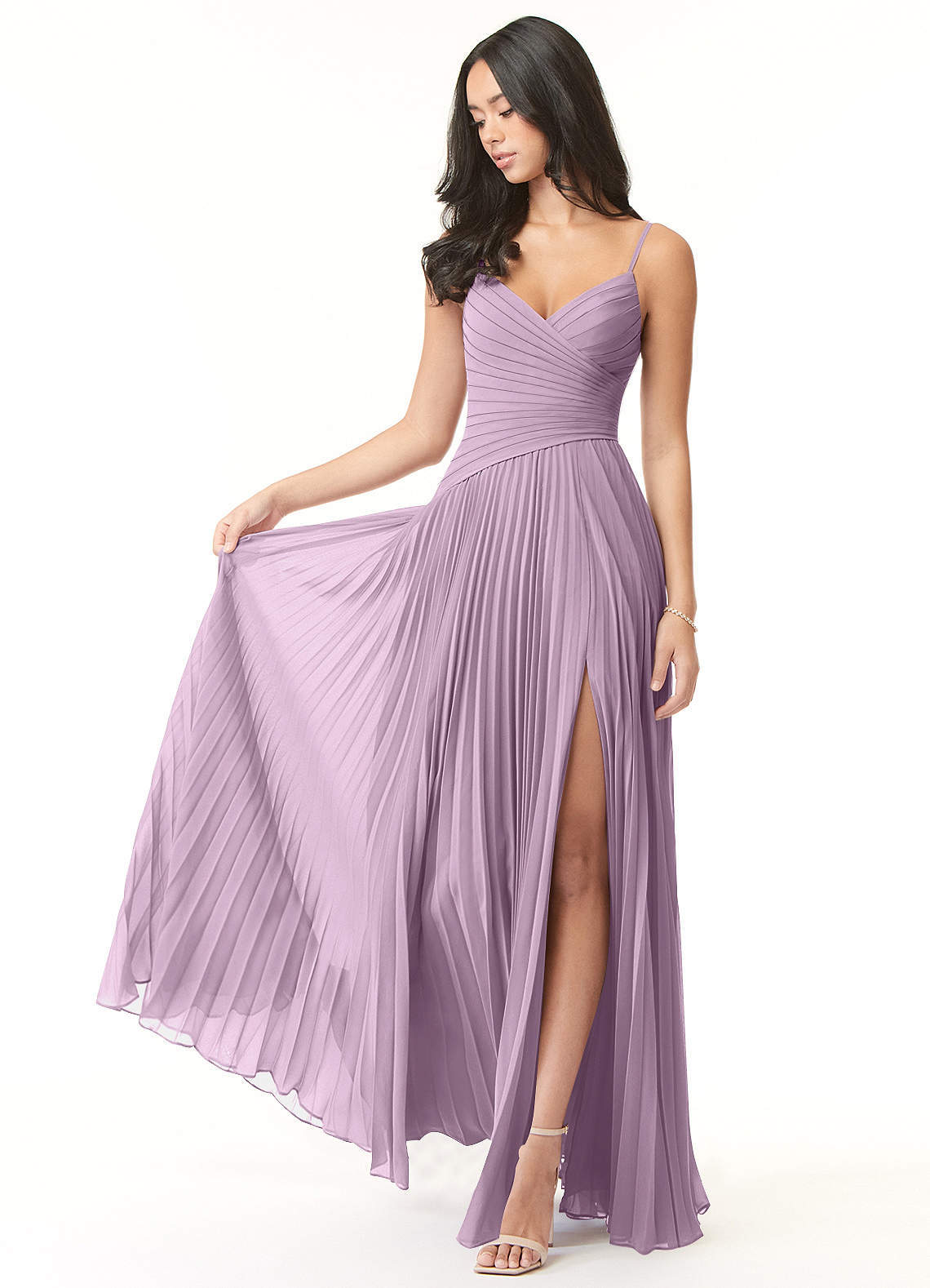 elyessen Vini Sky Blue A-Line V-Neck Pleated Chiffon Dress 4