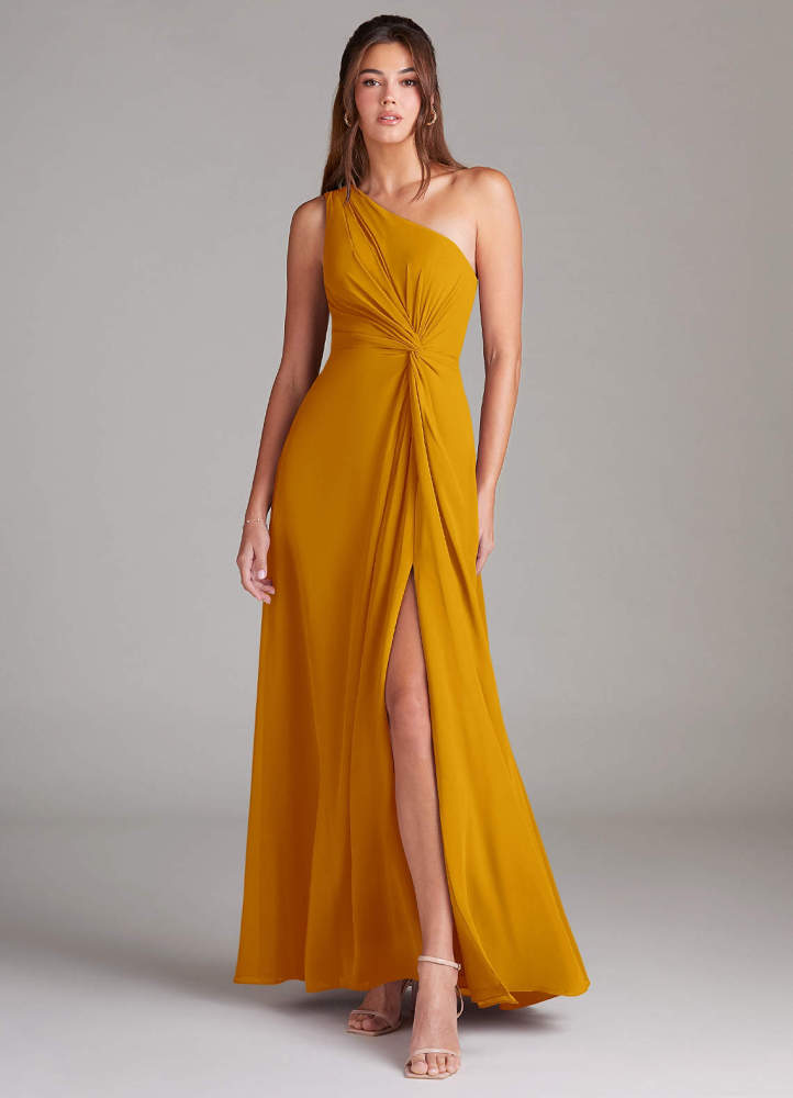 elyessen Brooke Sky Blue A-Line One Shoulder Chiffon Dress 7