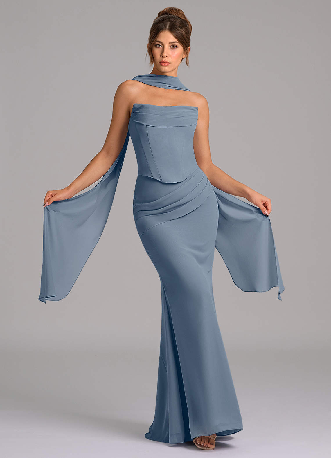 elyessen Sorrel Sky Blue Mermaid Corset Chiffon Dress 3