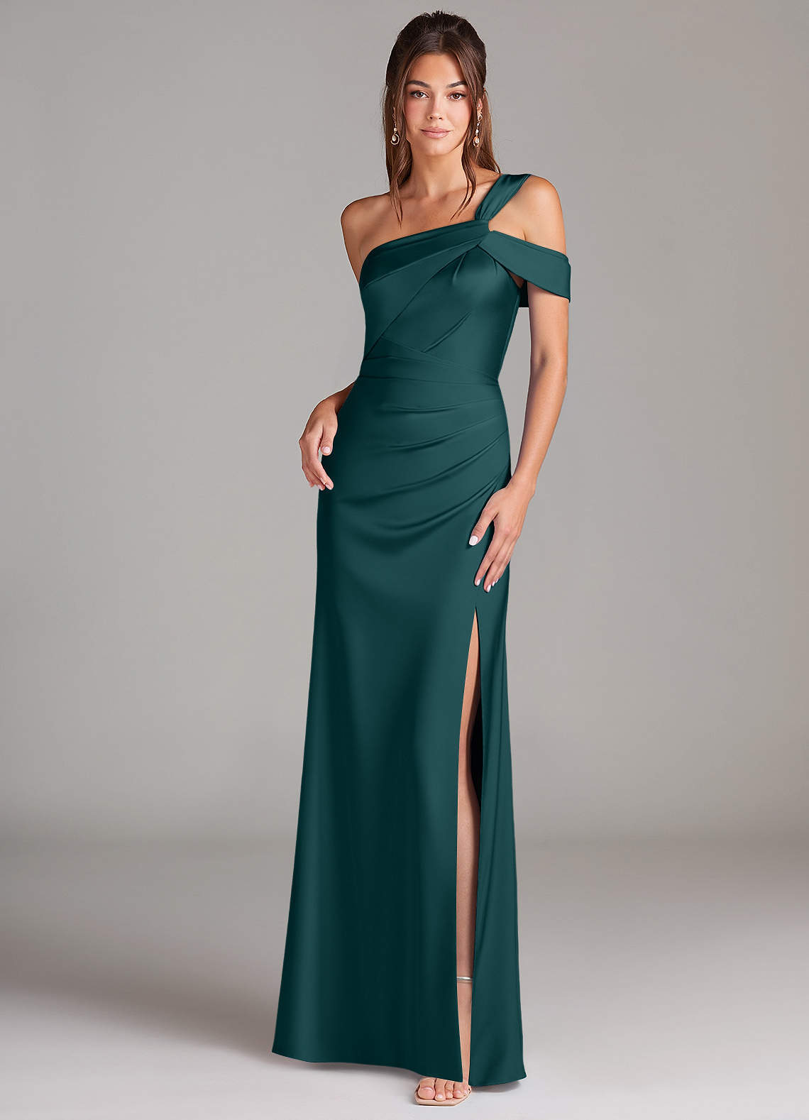 elyessen Wynter Black Sheath One Shoulder Stretch Satin Dress 2