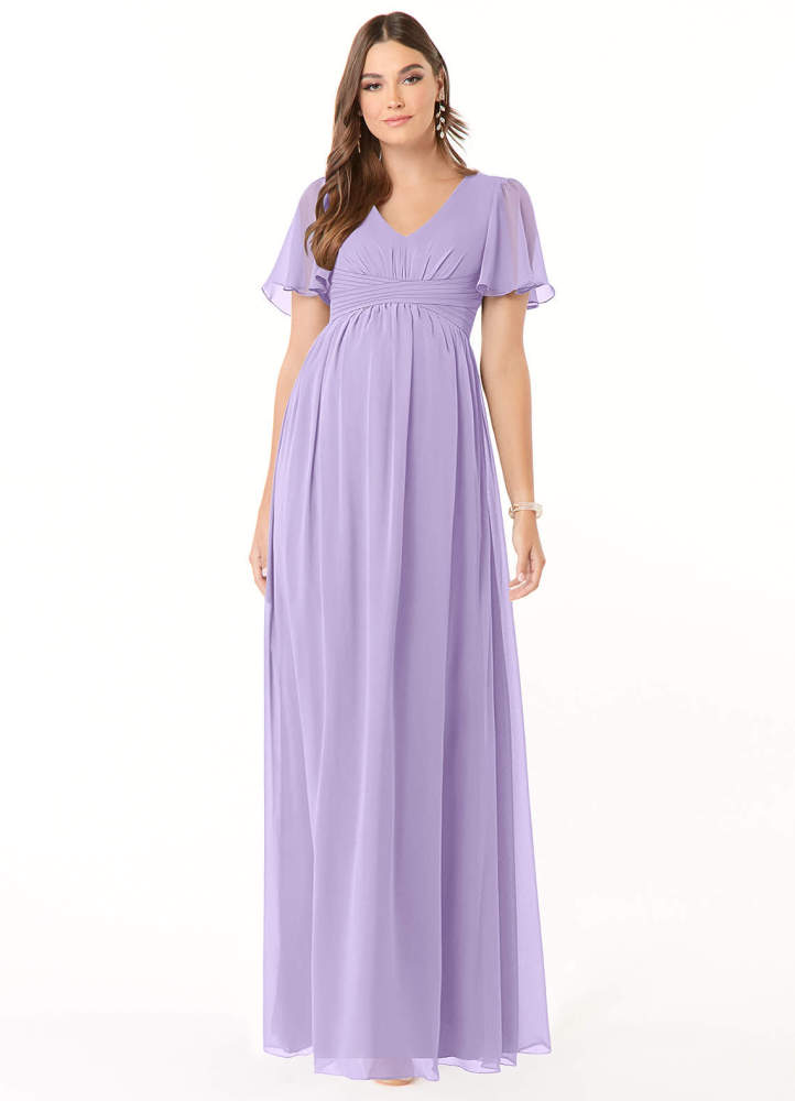 elyessen Verna A-Line V-Neck Ruched Chiffon Floor-Length Dress Cabernet 4