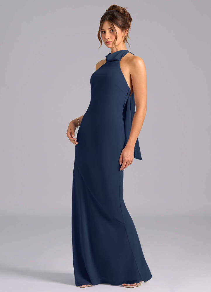 elyessen Velli Dusty Blue Mermaid High Neck Chiffon Dress 3
