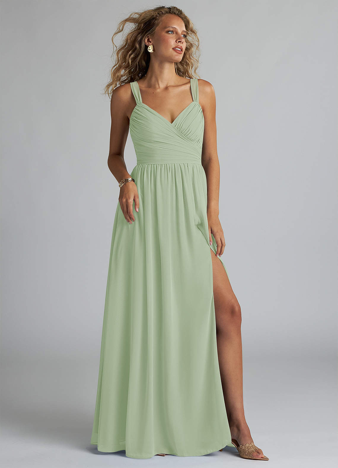 elyessen Aziza Sky Blue A-Line V-Neck Pleated Chiffon Dress 1