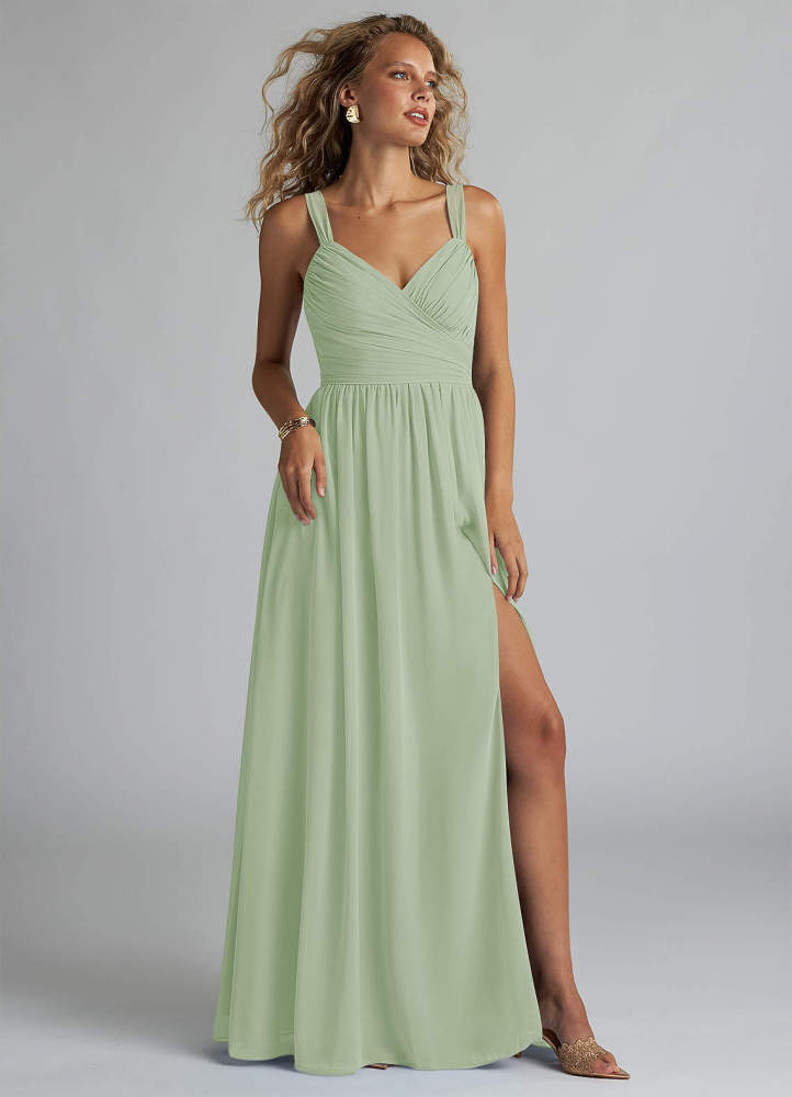 elyessen Aziza Sky Blue A-Line V-Neck Pleated Chiffon Dress 1