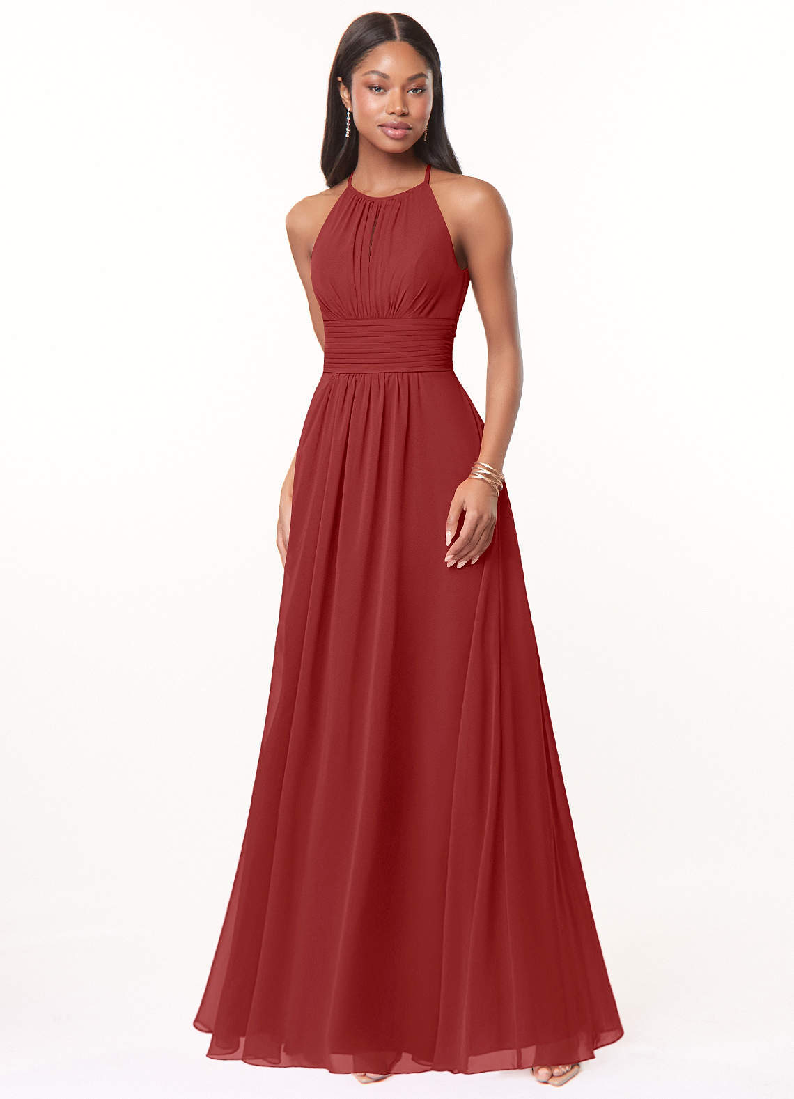 elyessen Bonnie Burgundy A-Line Keyhole Ruched Chiffon Dress 5