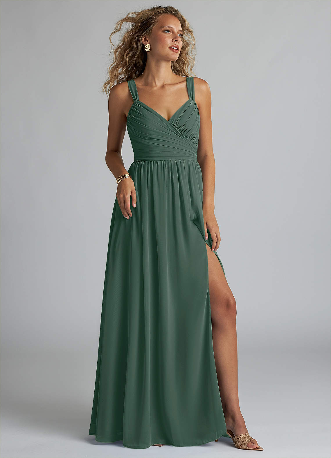 elyessen Aziza Sky Blue A-Line V-Neck Pleated Chiffon Dress 1