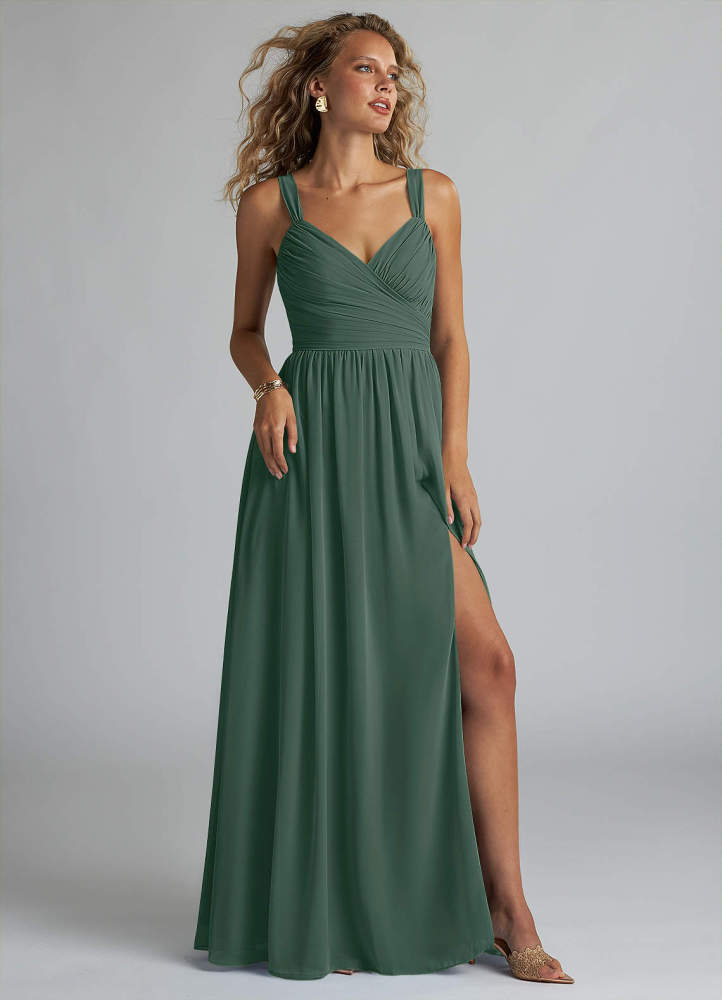 elyessen Aziza Sky Blue A-Line V-Neck Pleated Chiffon Dress 1