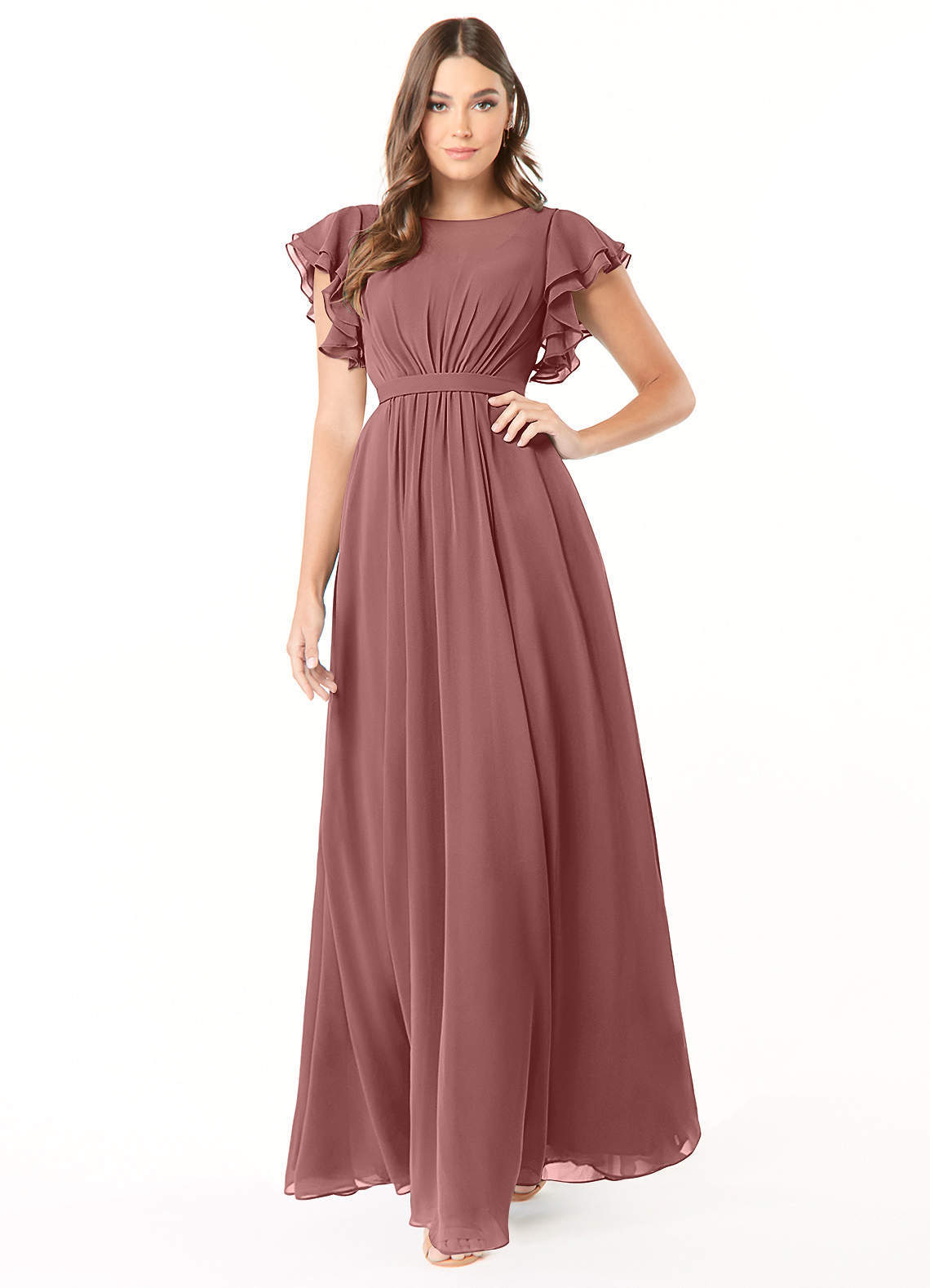 elyessen Daphne A-Line Ruffled Chiffon Floor-Length Dress Eucalyptus 5