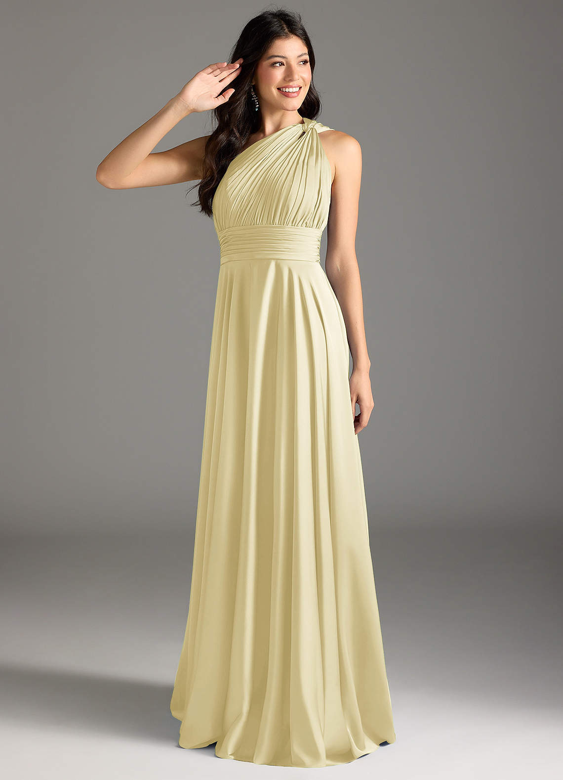 elyessen Charlize Dusty Sage A-Line One Shoulder Stretch Satin Dress 6