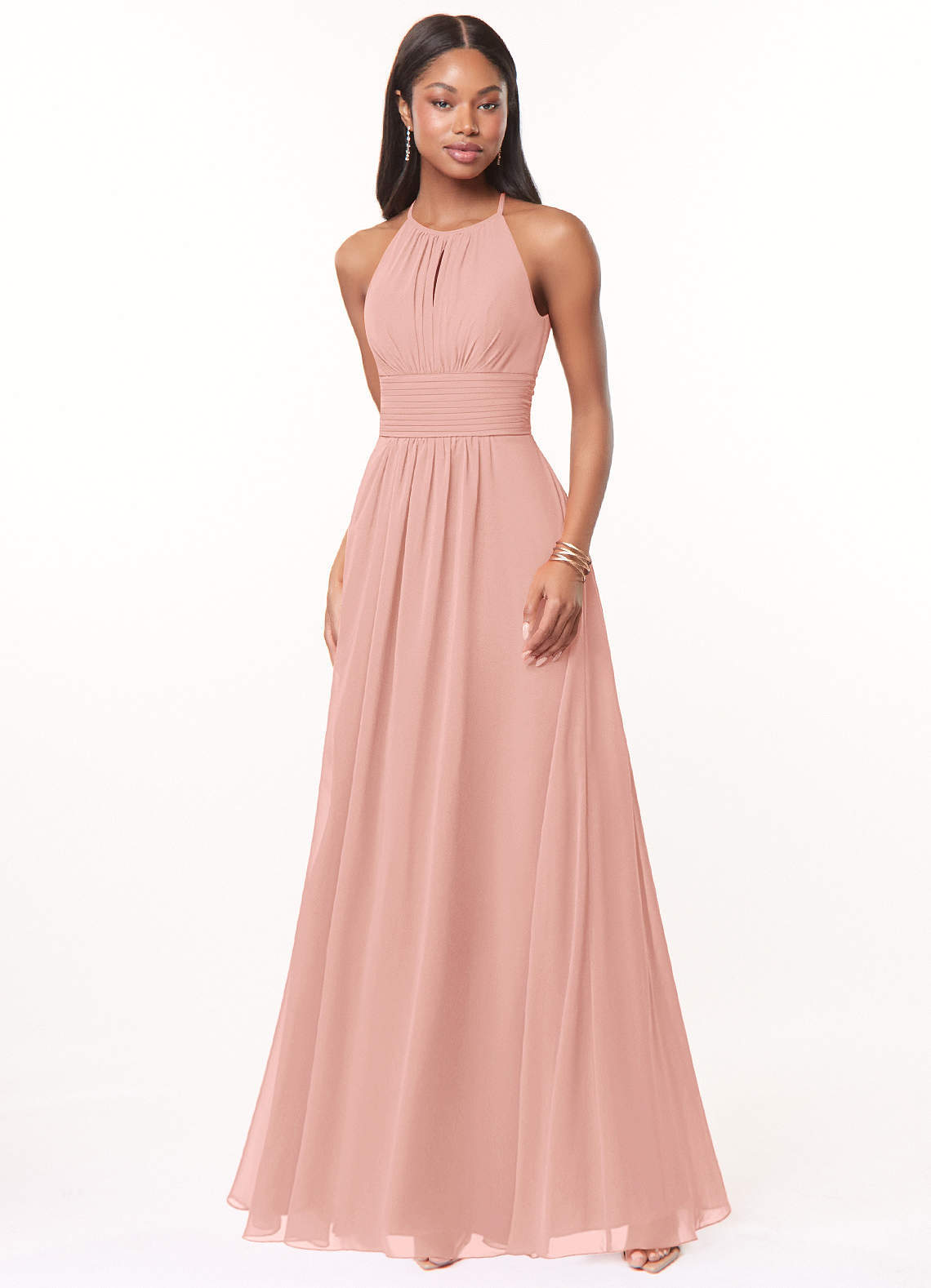 elyessen Bonnie Burgundy A-Line Keyhole Ruched Chiffon Dress 4