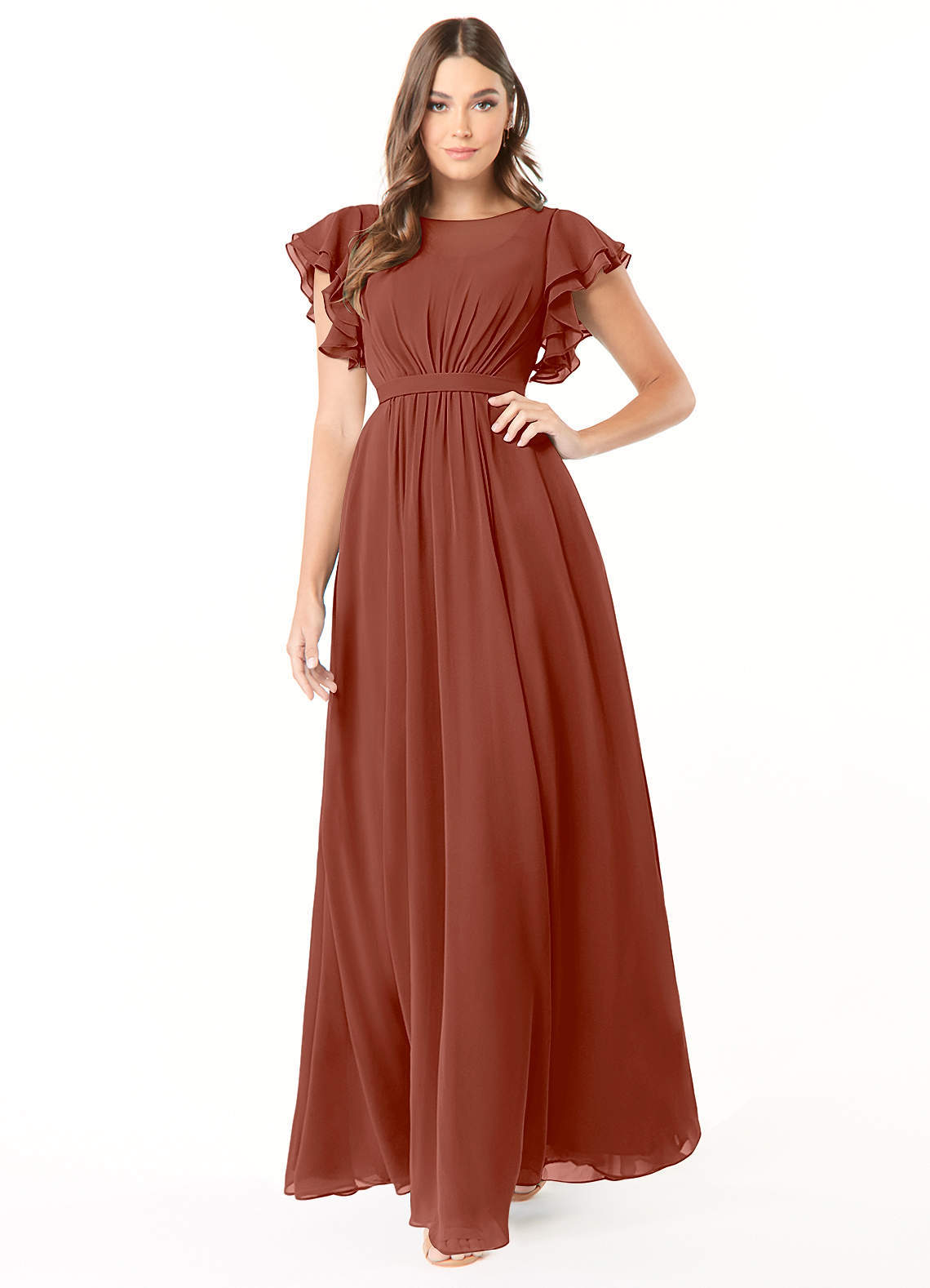elyessen Daphne A-Line Ruffled Chiffon Floor-Length Dress Eucalyptus 6