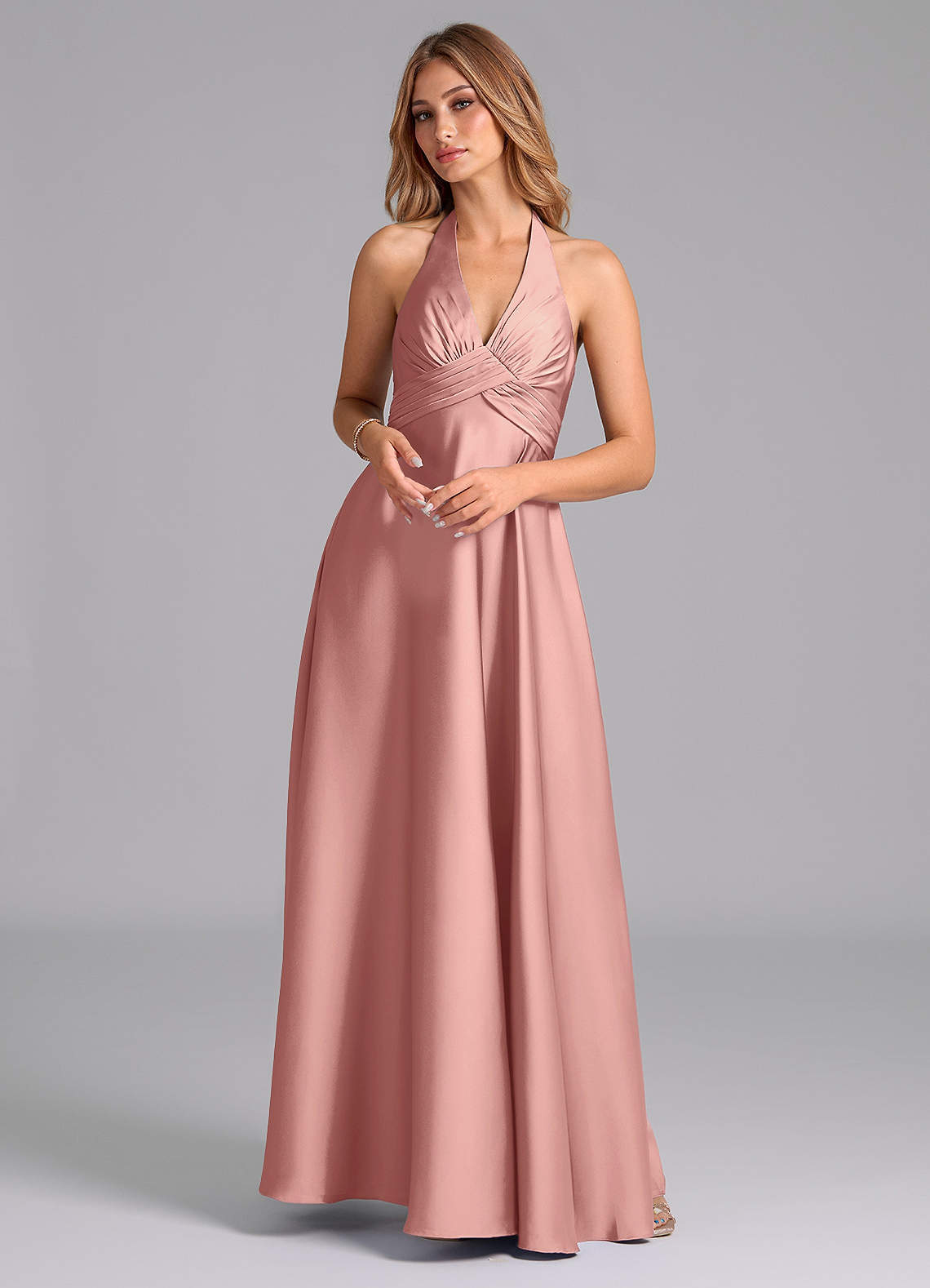 elyessen Tessie Terracotta A-Line Pleated Stretch Satin Dress 4