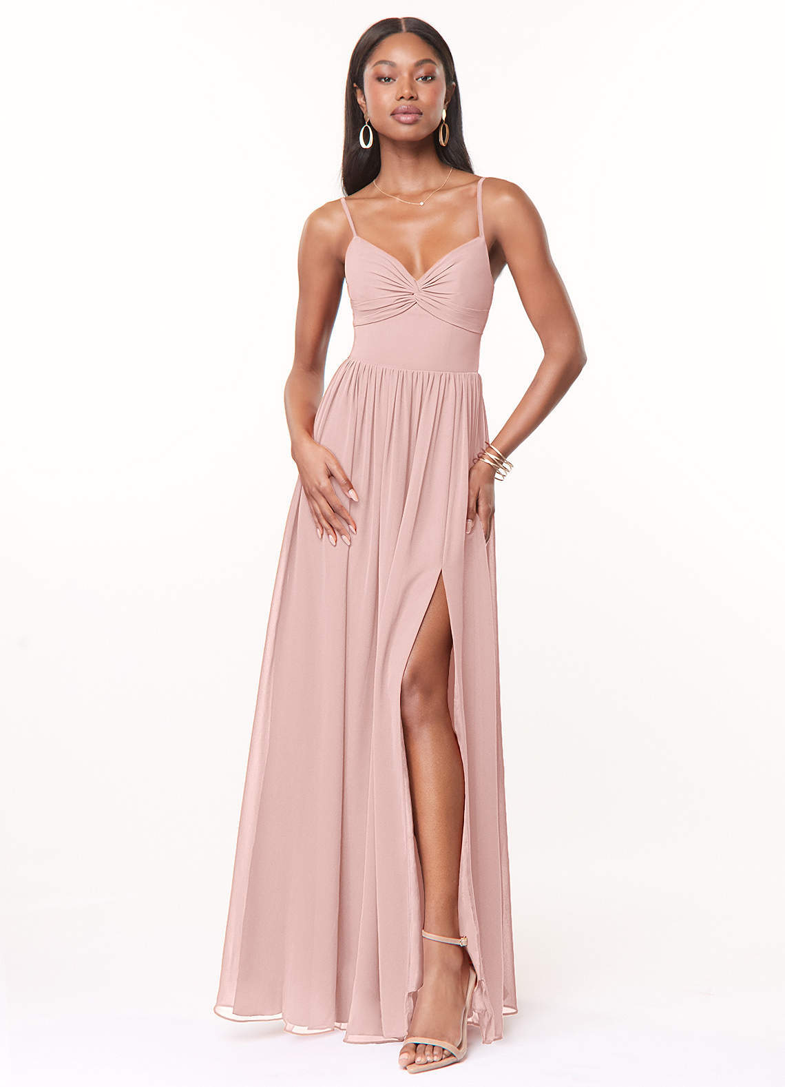 elyessen Zeya Dusty Blue A-Line V-Neck Pleated Chiffon Dress 4