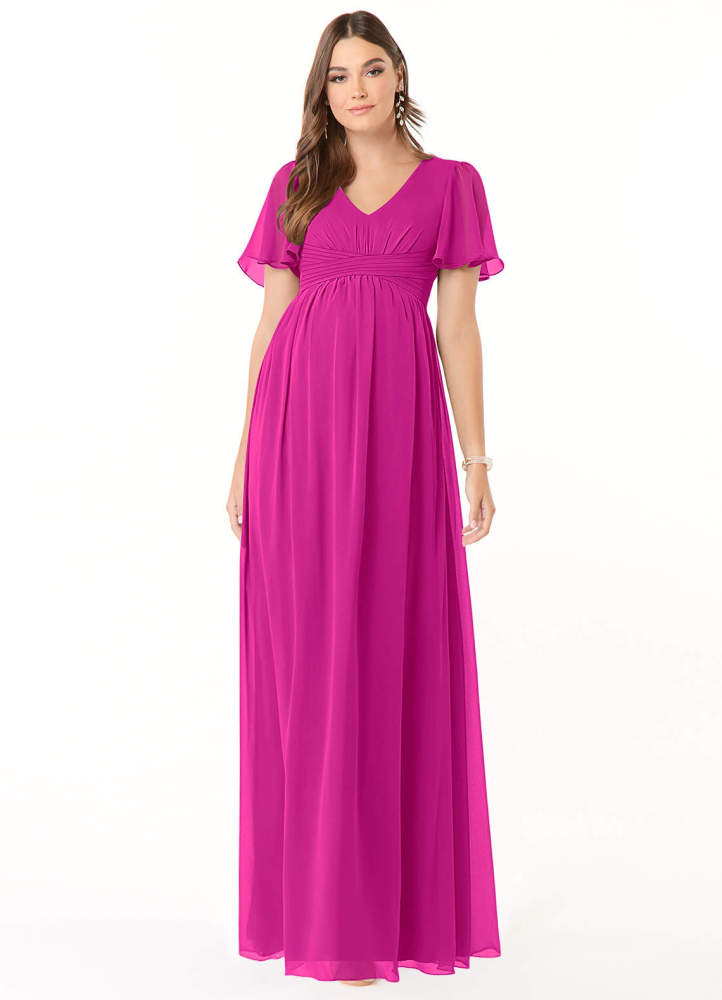 elyessen Verna A-Line V-Neck Ruched Chiffon Floor-Length Dress Cabernet 4