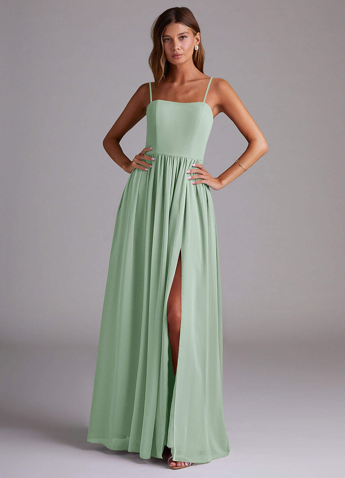 elyessen Calianna Dusty Blue A-Line Off the Shoulder Chiffon Convertible Dress 1
