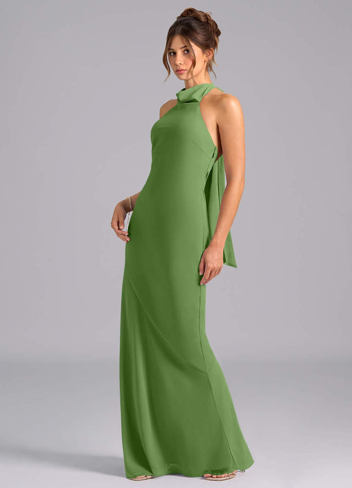 elyessen Velli Dusty Blue Mermaid High Neck Chiffon Dress 1