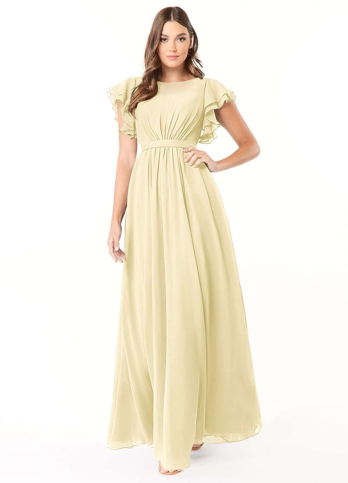 elyessen Daphne A-Line Ruffled Chiffon Floor-Length Dress Eucalyptus 6