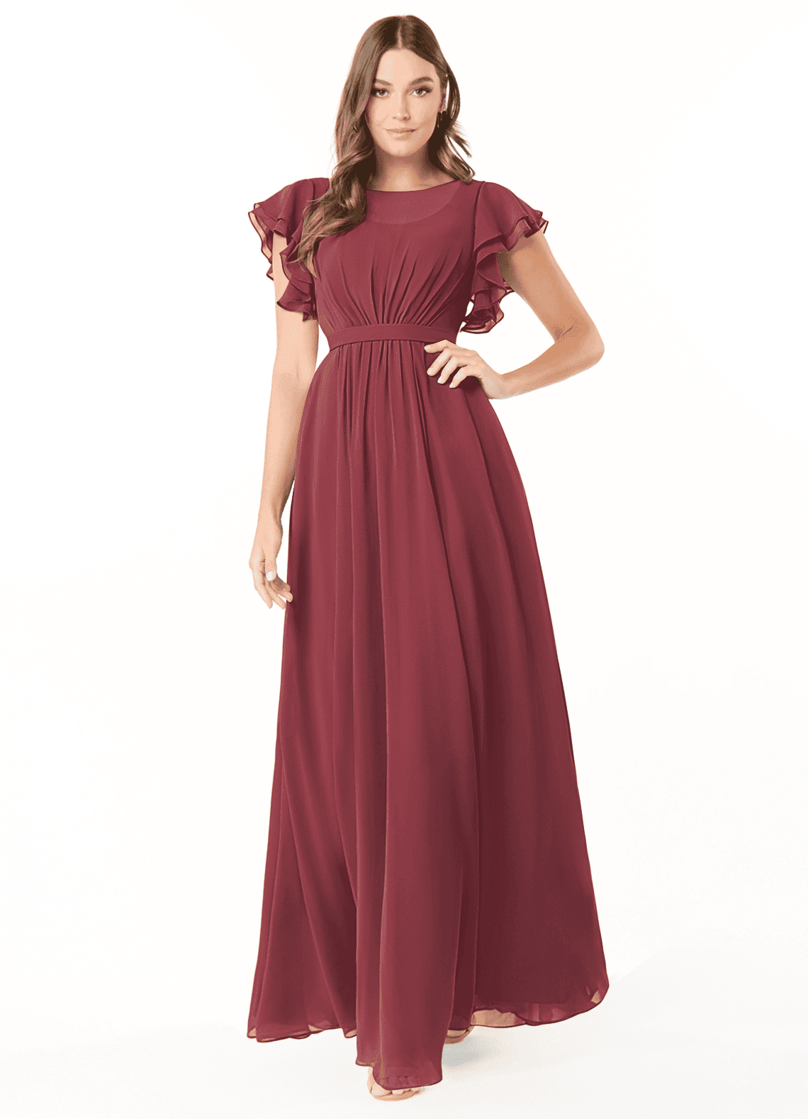 elyessen Daphne A-Line Ruffled Chiffon Floor-Length Dress Eucalyptus 6