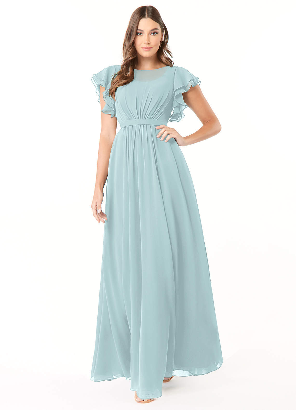 elyessen Daphne A-Line Ruffled Chiffon Floor-Length Dress Eucalyptus 2