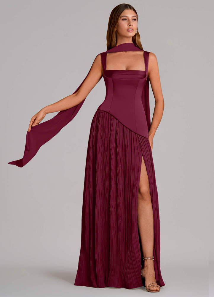 elyessen Stephanie Black A-Line Pleated Stretch Satin Dress 5