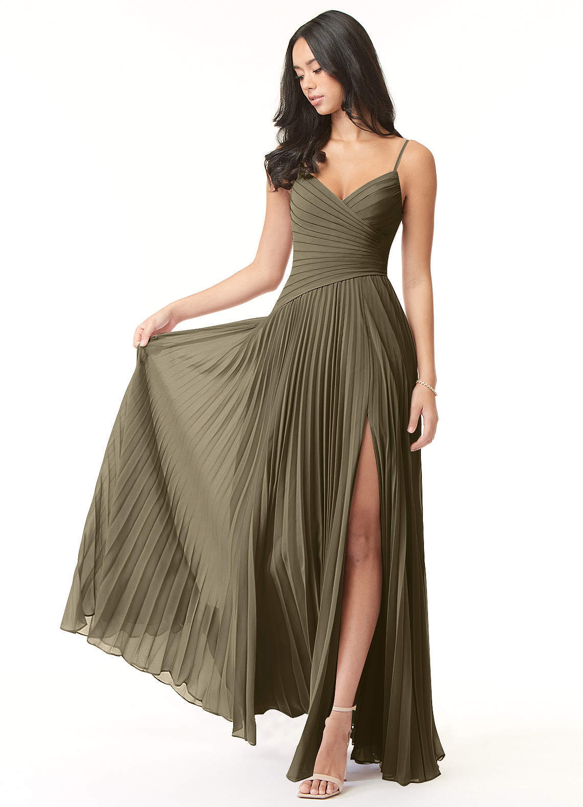 elyessen Vini Sky Blue A-Line V-Neck Pleated Chiffon Dress 2