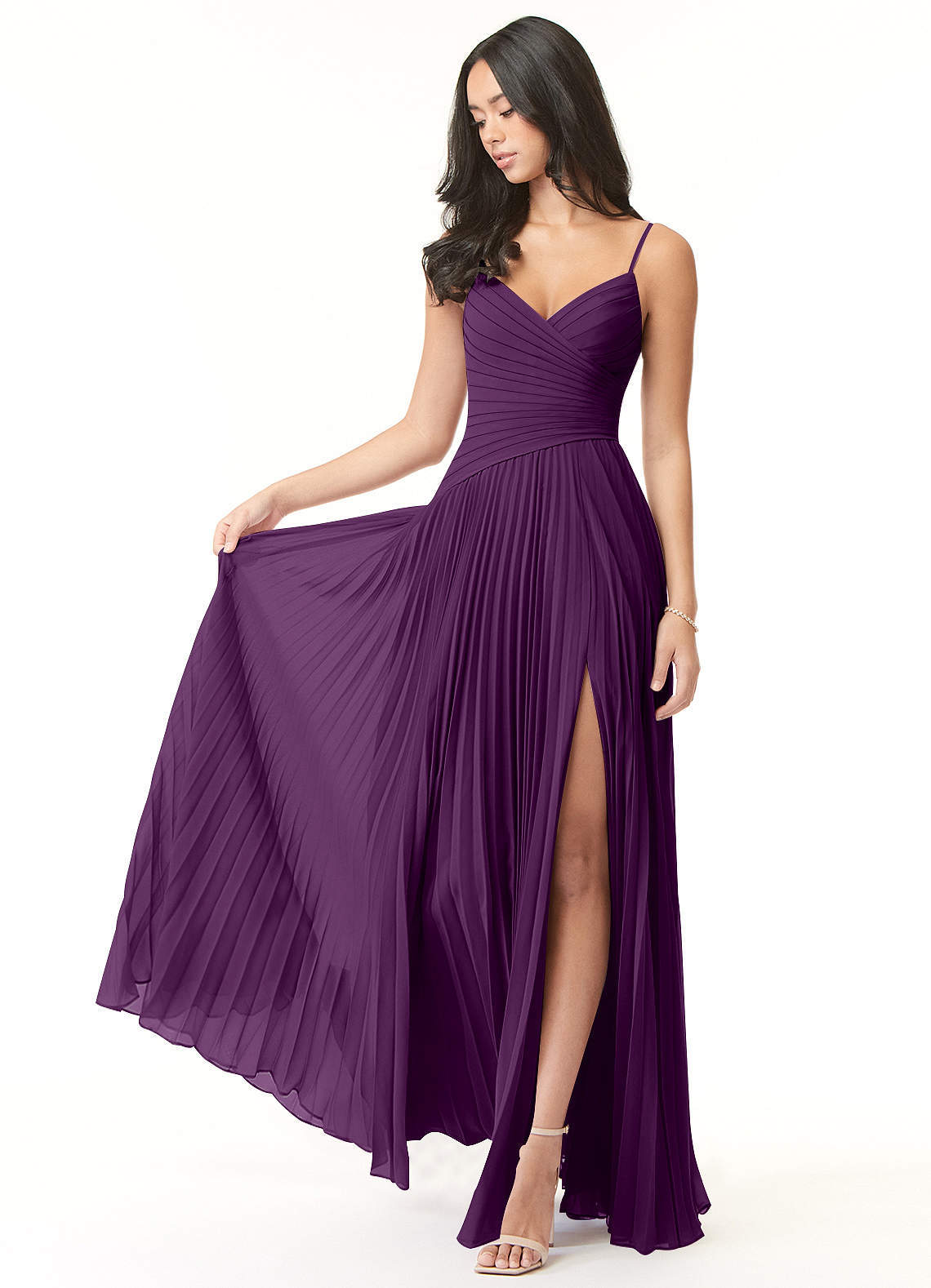 elyessen Vini Sky Blue A-Line V-Neck Pleated Chiffon Dress 5