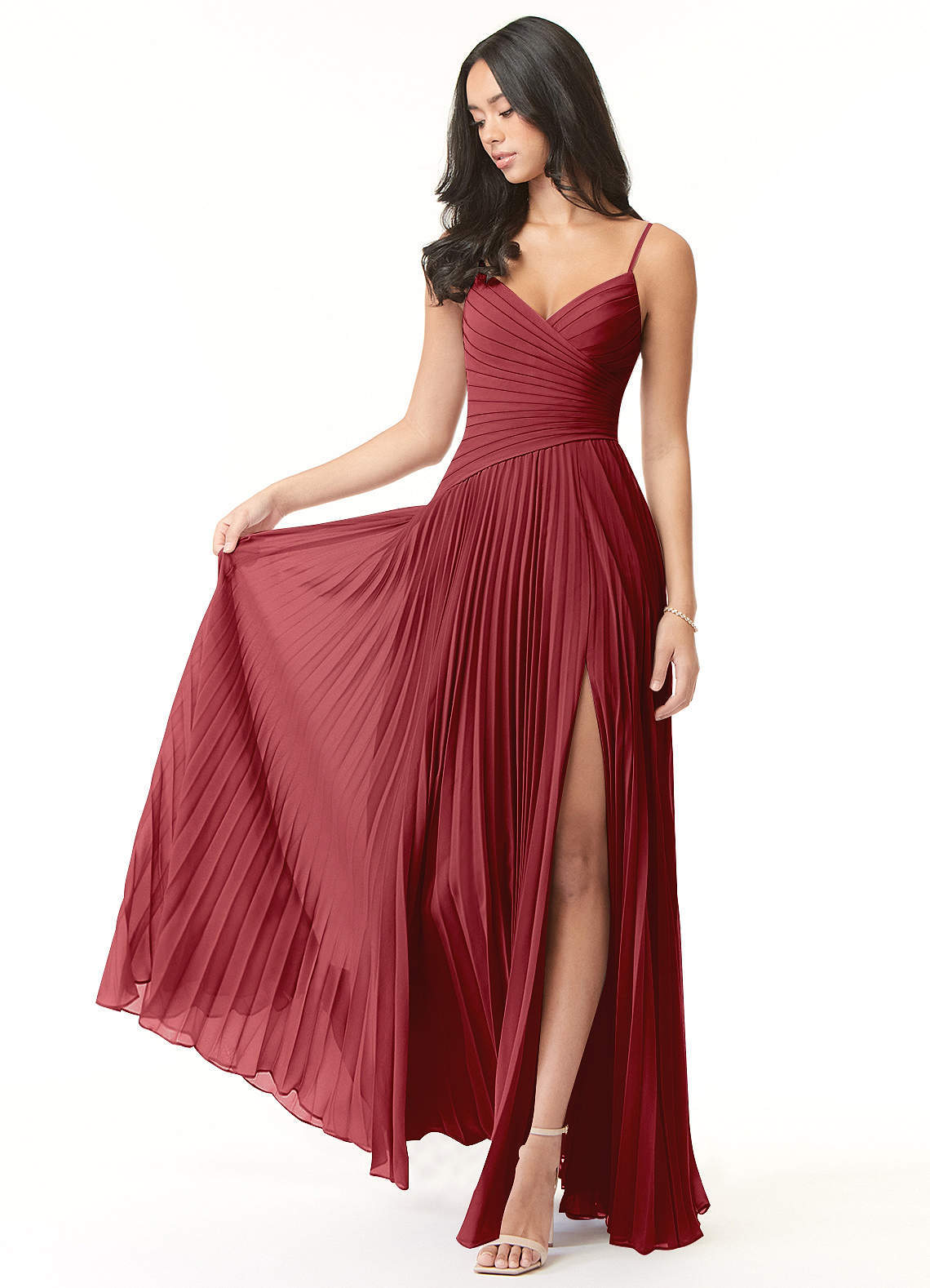 elyessen Vini Sky Blue A-Line V-Neck Pleated Chiffon Dress 6