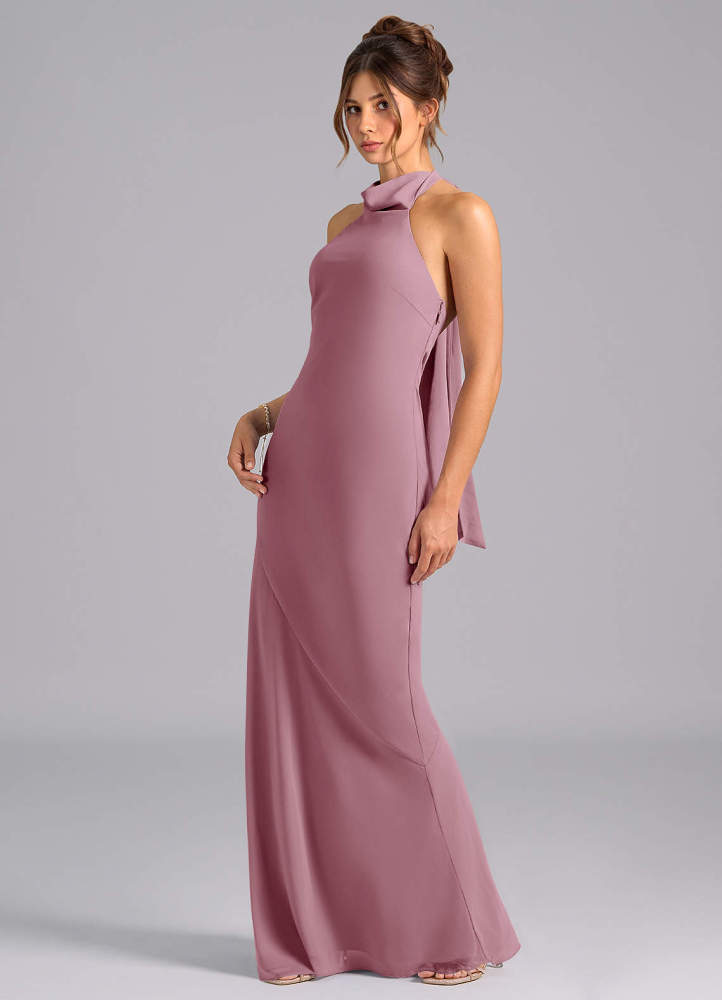 elyessen Velli Dusty Blue Mermaid High Neck Chiffon Dress 5