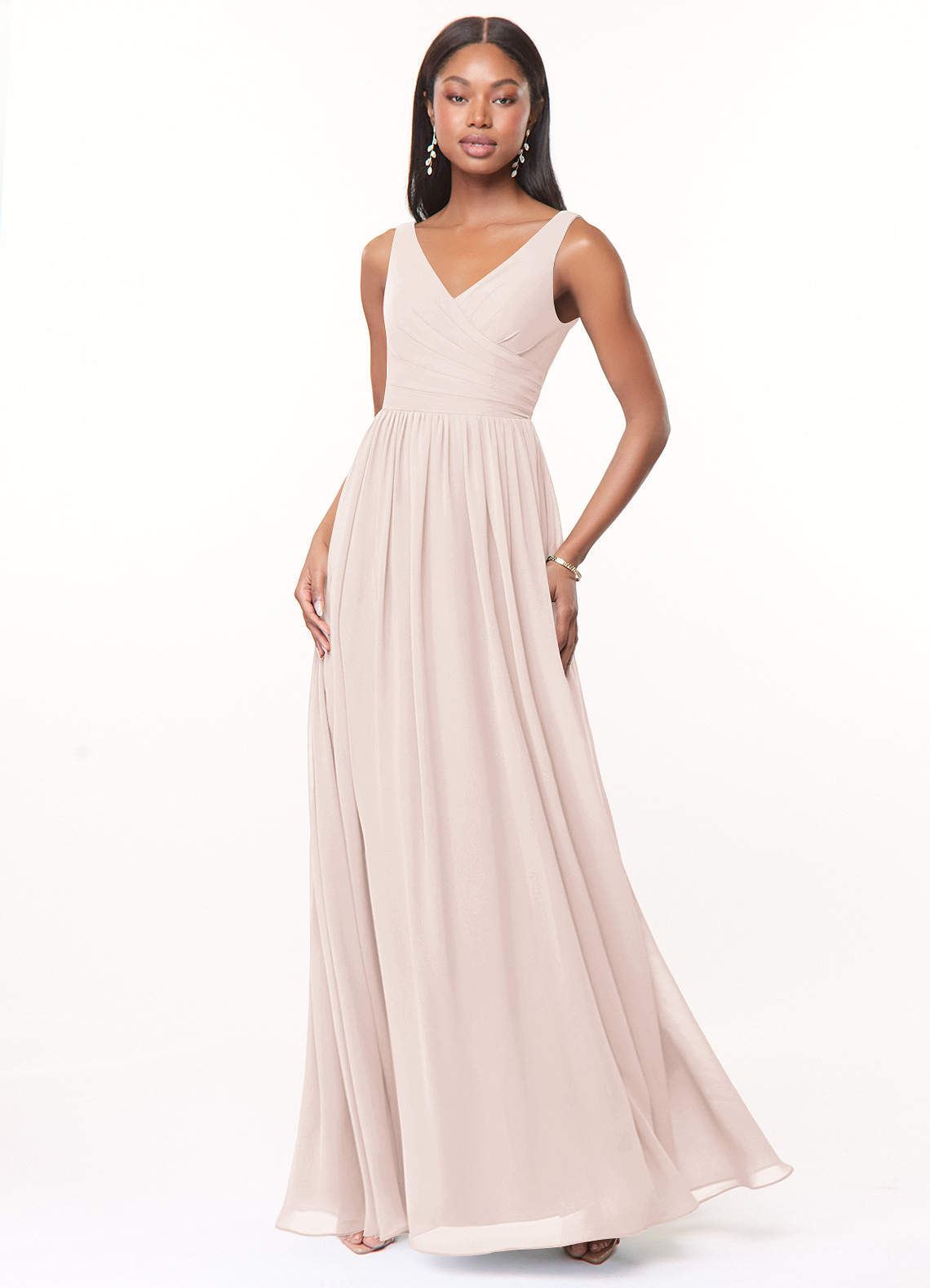elyessen Keyla Dusty Blue A-Line V-Neck Pleated Chiffon Dress 8