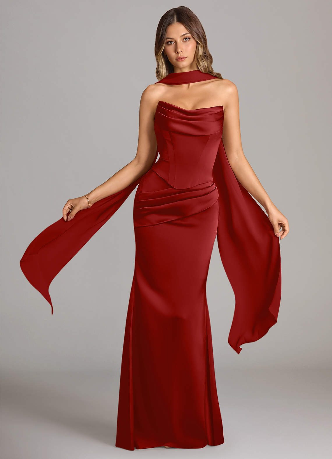 elyessen Sorrel Black Mermaid Strapless Stretch Satin Convertible Dress 6