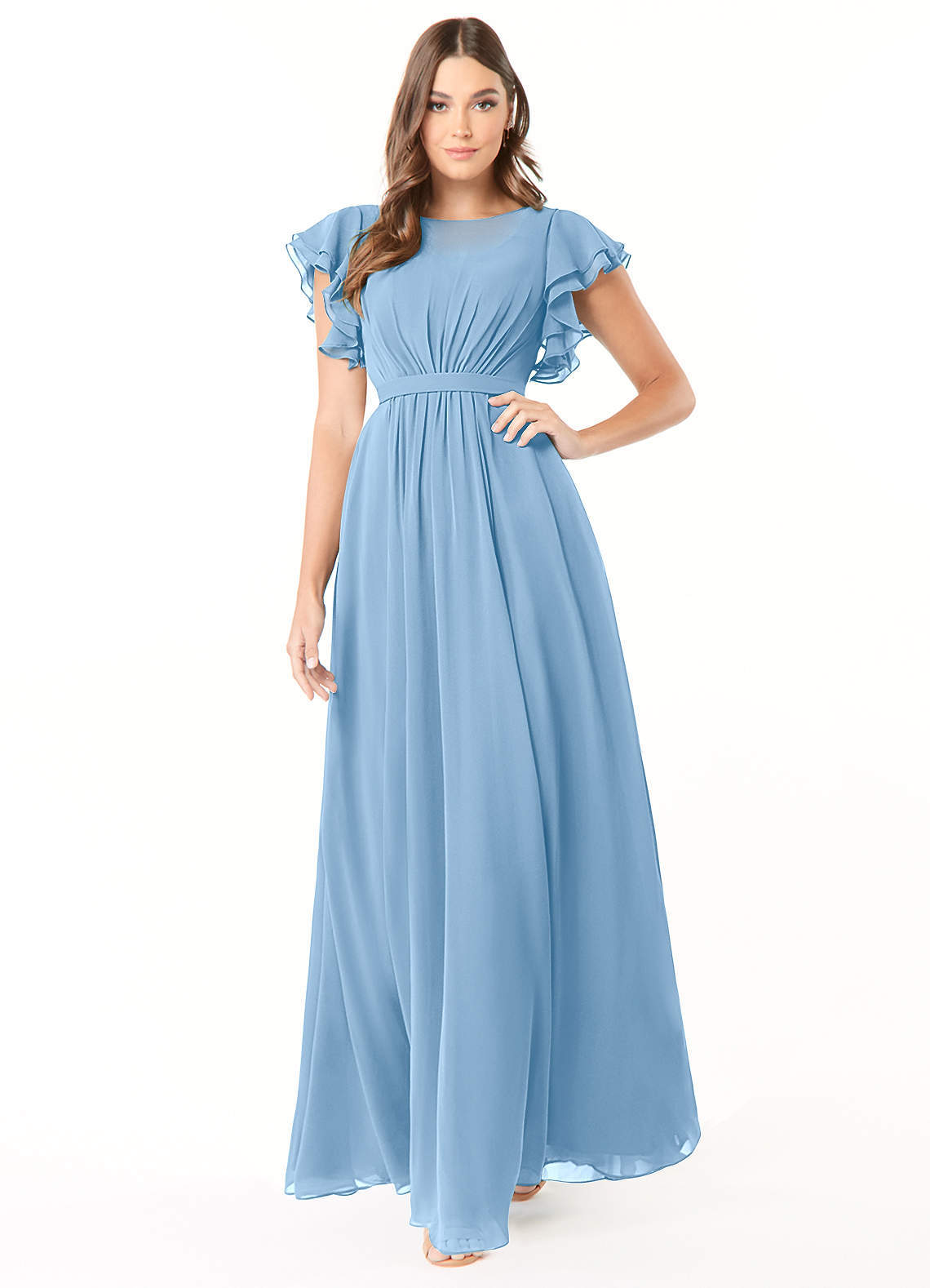 elyessen Daphne A-Line Ruffled Chiffon Floor-Length Dress Eucalyptus 2