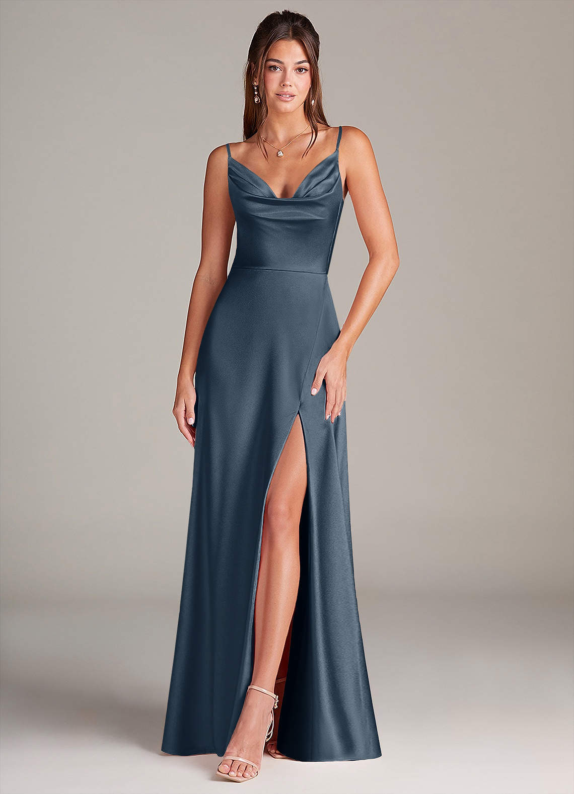 elyessen Sarella Black A-Line Pleated Stretch Satin Dress 3