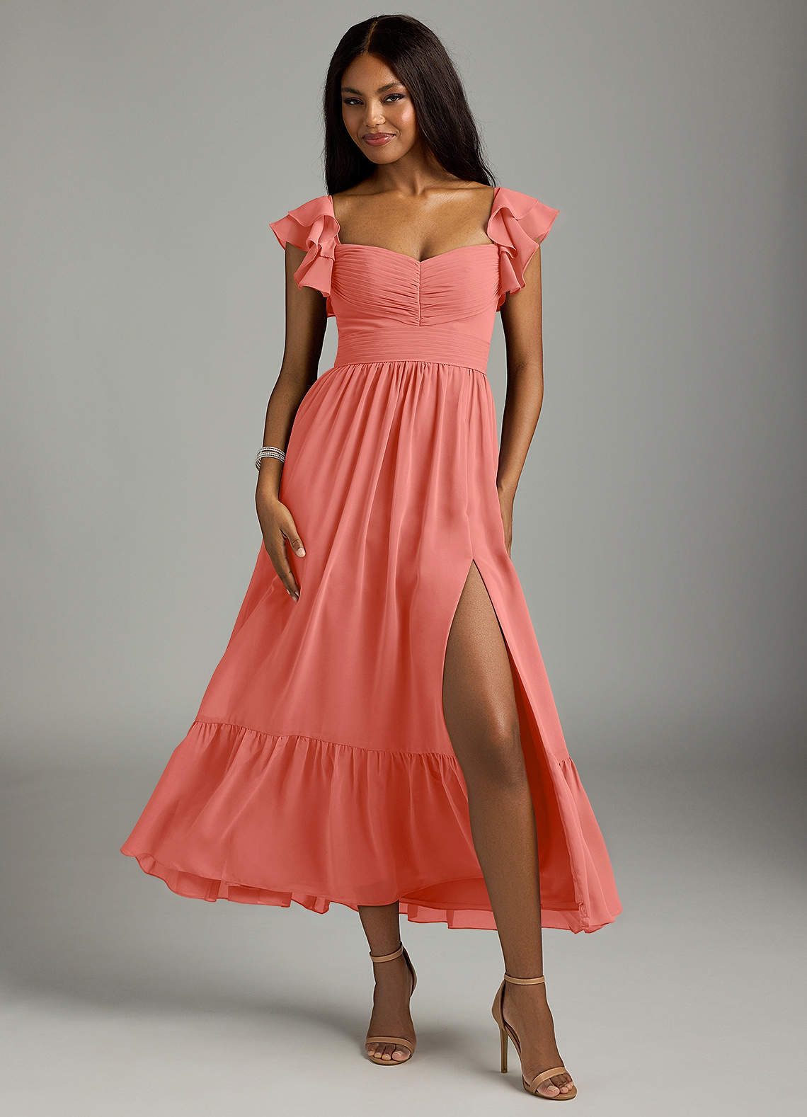 elyessen Anaya Blue Vintage Floral A-Line Sweetheart Neckline Chiffon Dress 4