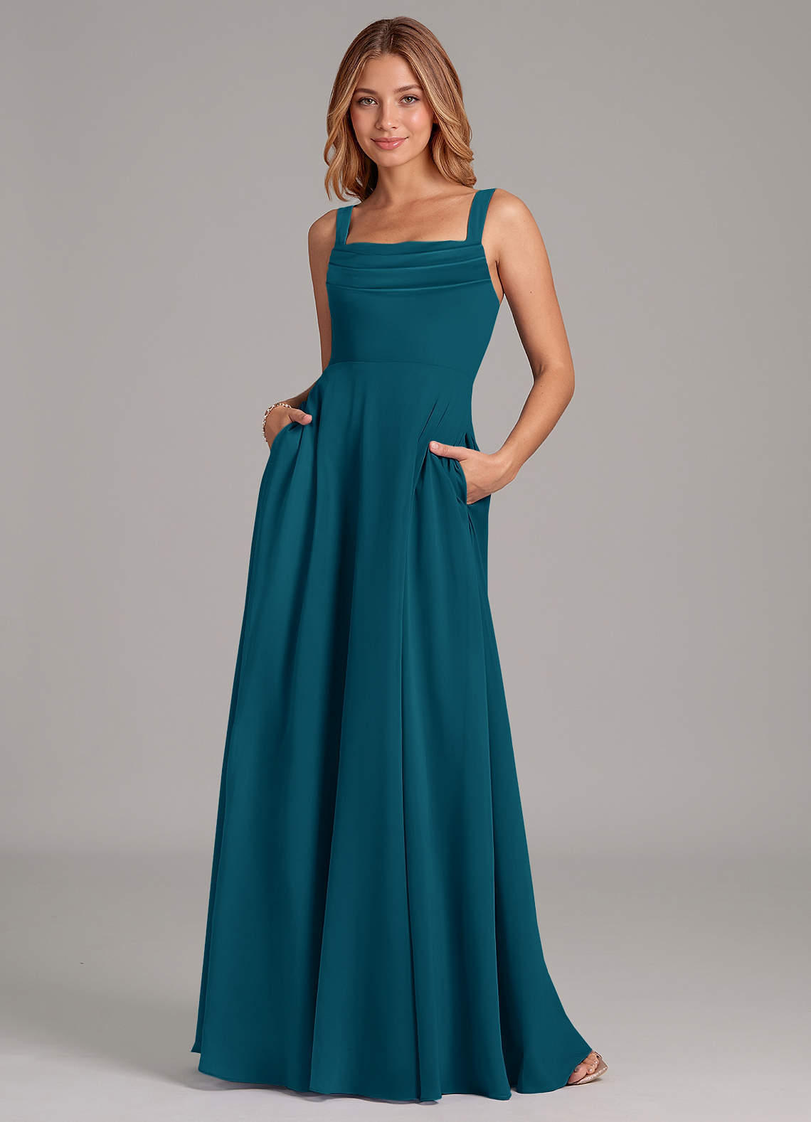 elyessen Shaude Sky Blue A-Line Pleated Chiffon Dress 3