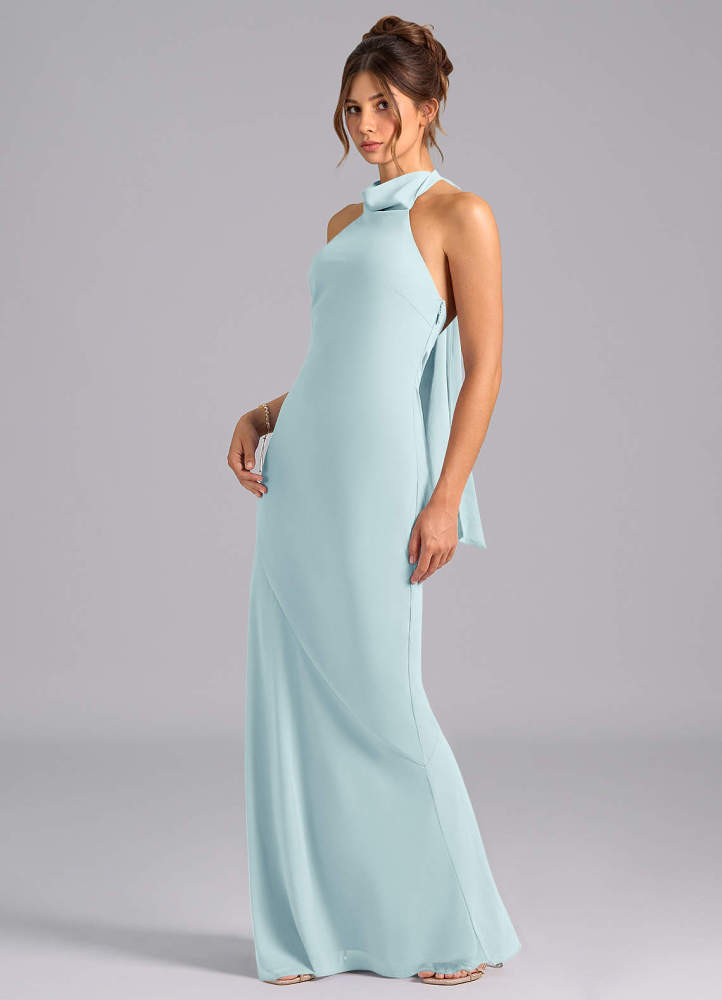 elyessen Velli Dusty Blue Mermaid High Neck Chiffon Dress 2