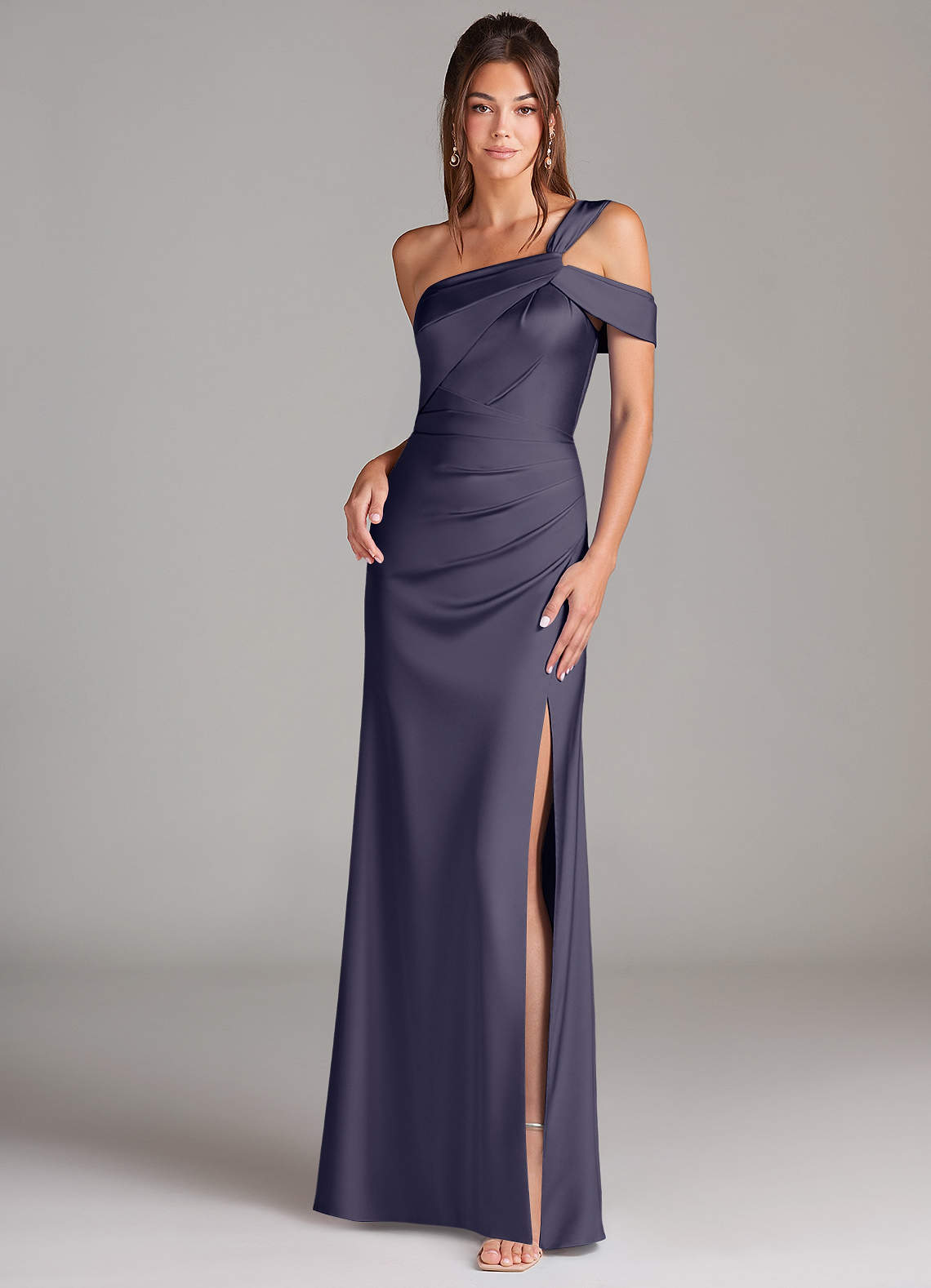 elyessen Wynter Black Sheath One Shoulder Stretch Satin Dress 3