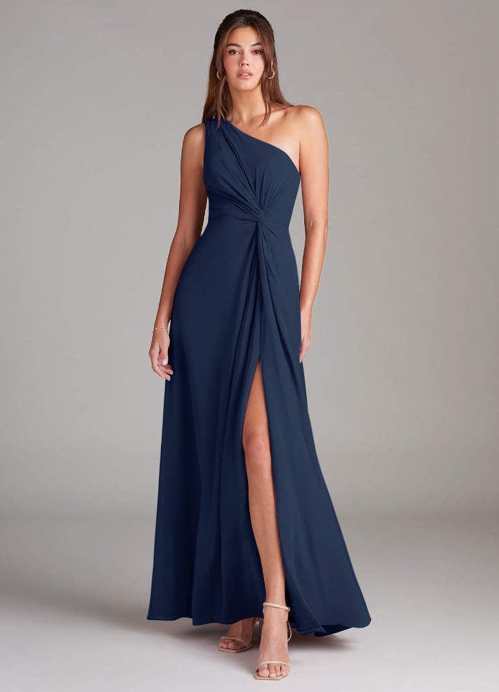 elyessen Brooke Sky Blue A-Line One Shoulder Chiffon Dress 3