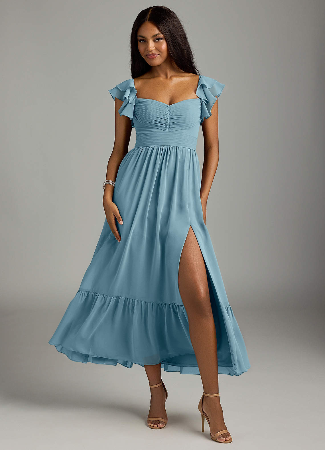 elyessen Anaya Blue Vintage Floral A-Line Sweetheart Neckline Chiffon Dress 8
