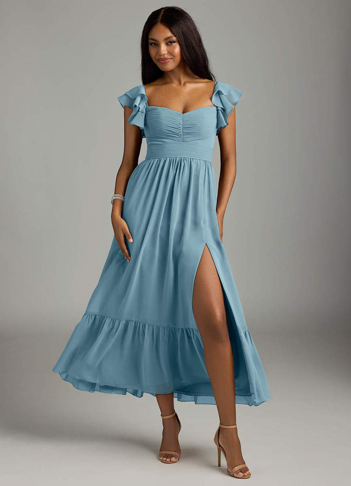 elyessen Anaya Blue Vintage Floral A-Line Sweetheart Neckline Chiffon Dress 8