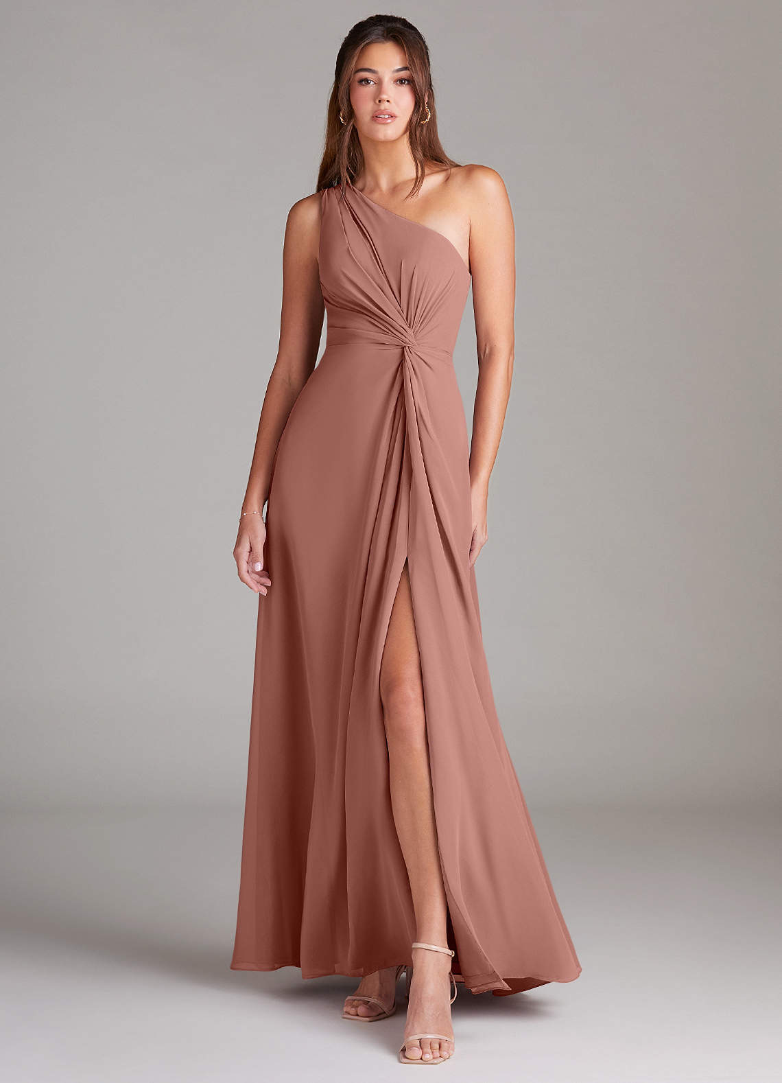 elyessen Brooke Sky Blue A-Line One Shoulder Chiffon Dress 8