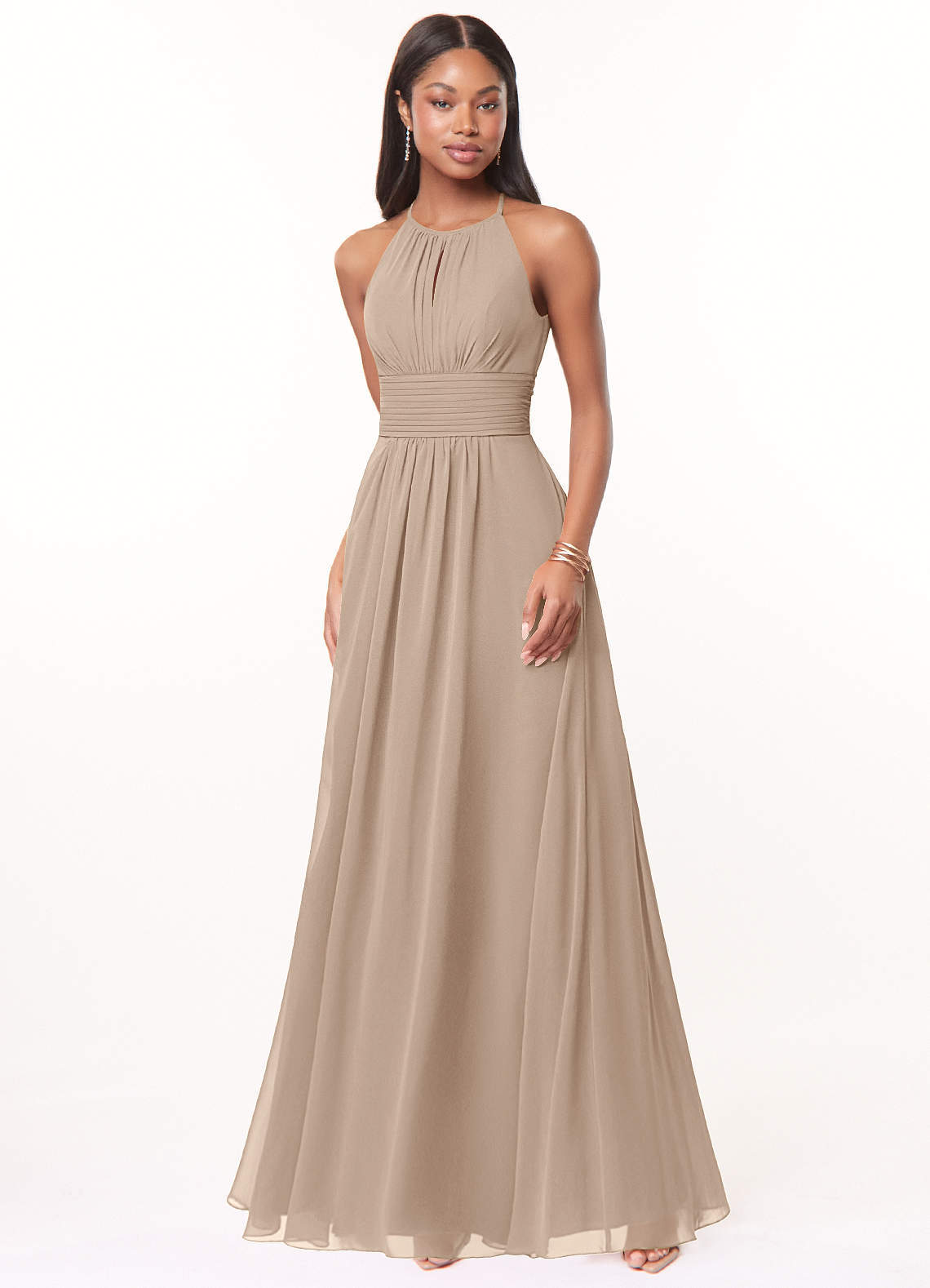 elyessen Bonnie Burgundy A-Line Keyhole Ruched Chiffon Dress 7