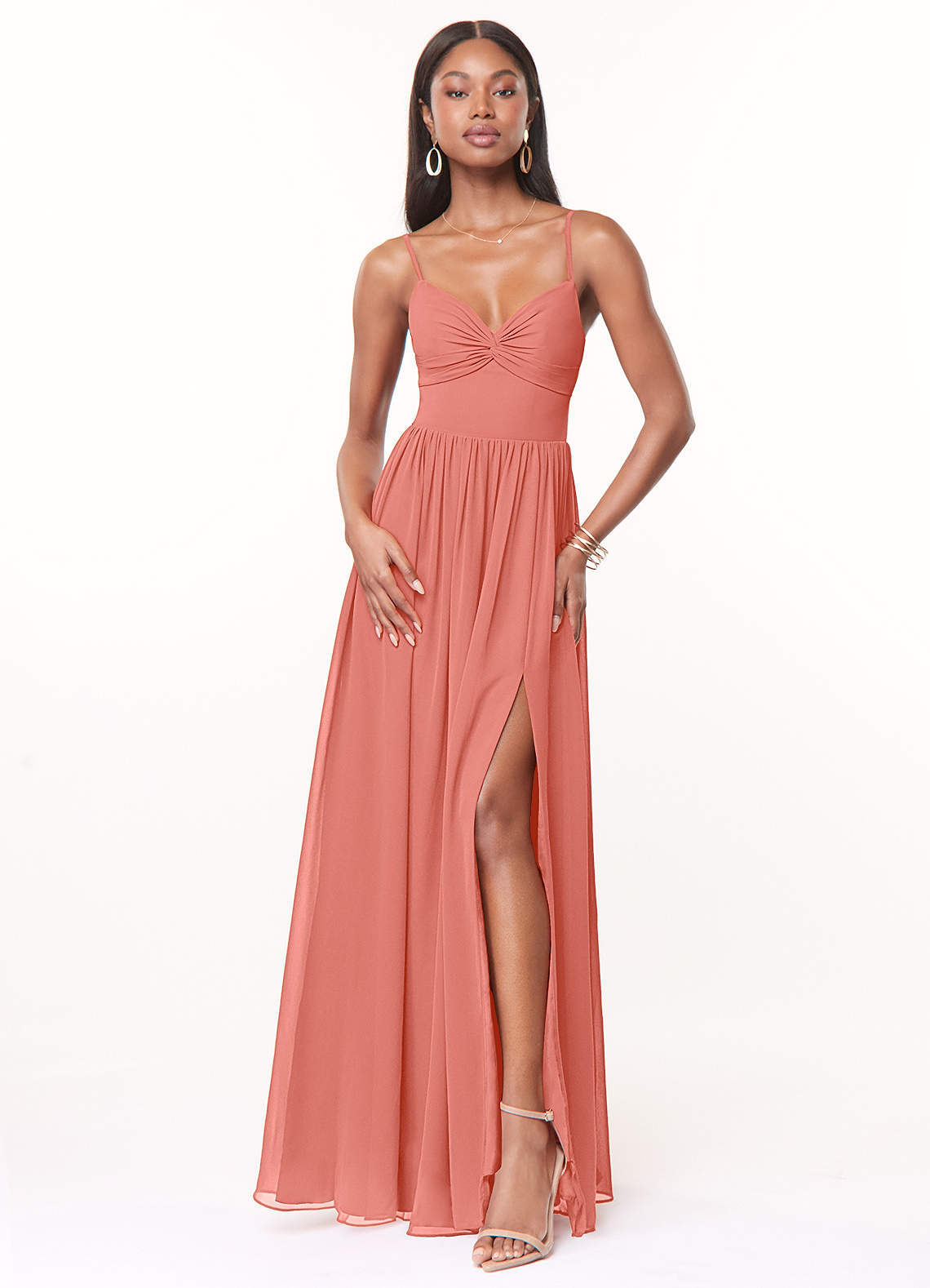 elyessen Zeya Dusty Blue A-Line V-Neck Pleated Chiffon Dress 4